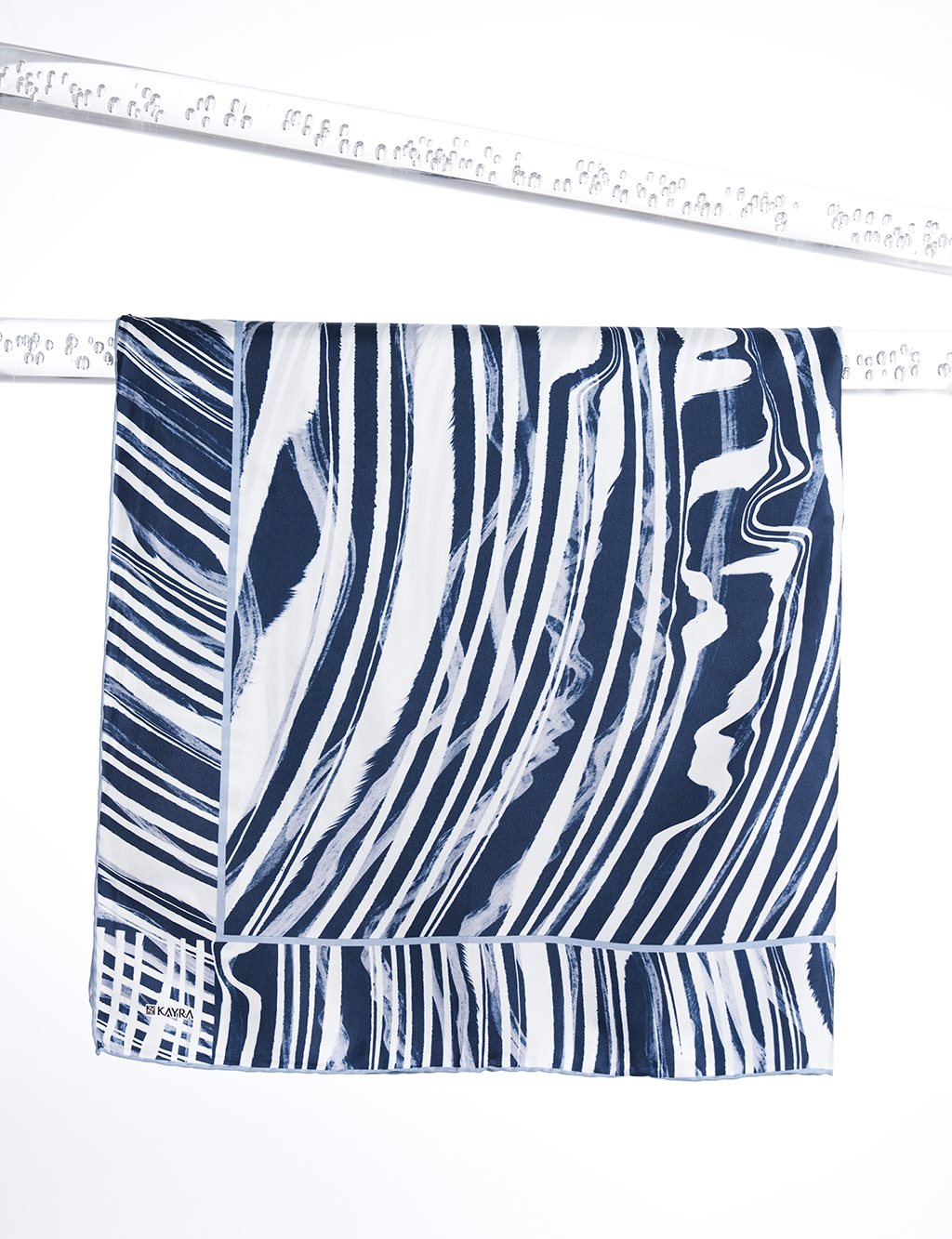 Zebra Patterned Silk Scarf Navy Blue