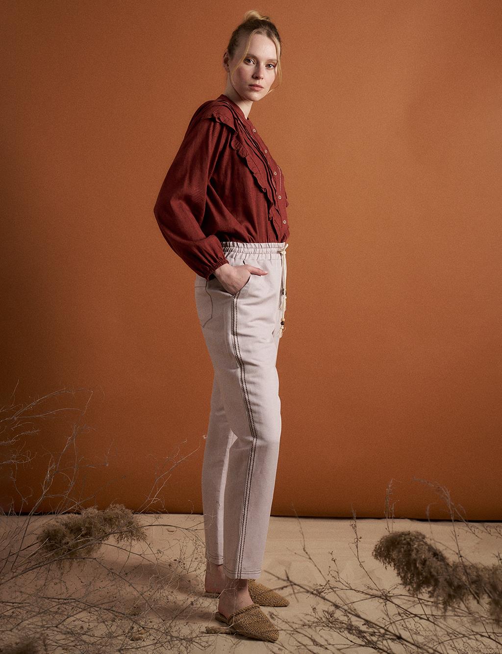 Punto Stitched Linen Trousers Stone