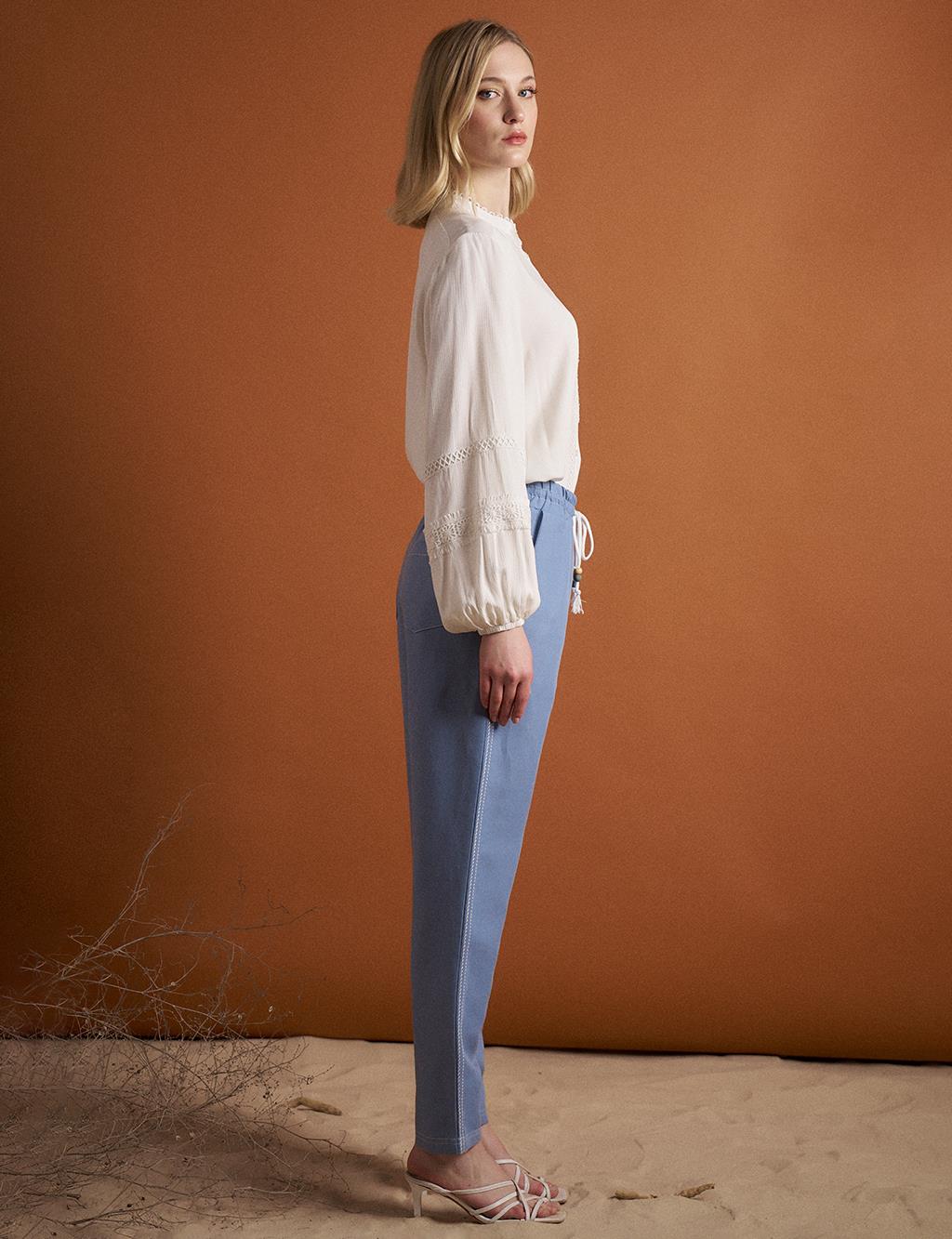 Punto Stitched Linen Trousers Aviator Blue