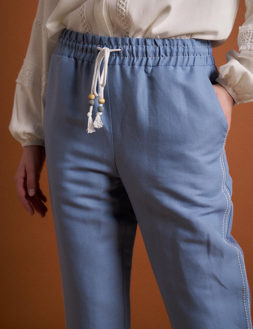 Punto Stitched Linen Trousers Aviator Blue