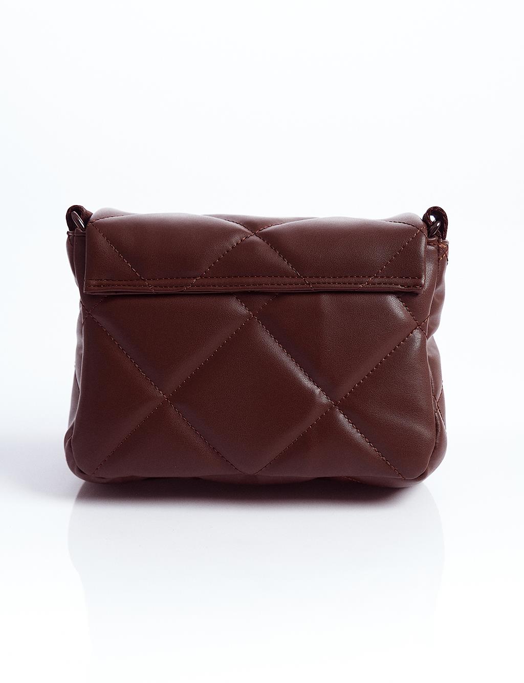Quilted Bag with Woven Strap Dark Brown