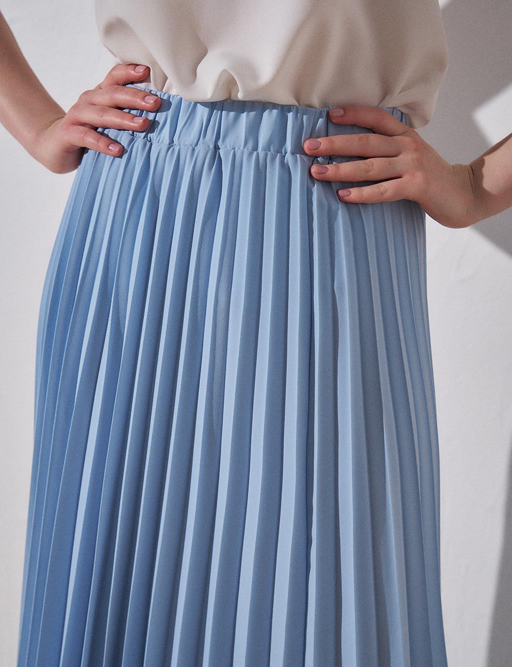 Elastic Waist Pleated Skirt Ice Blue