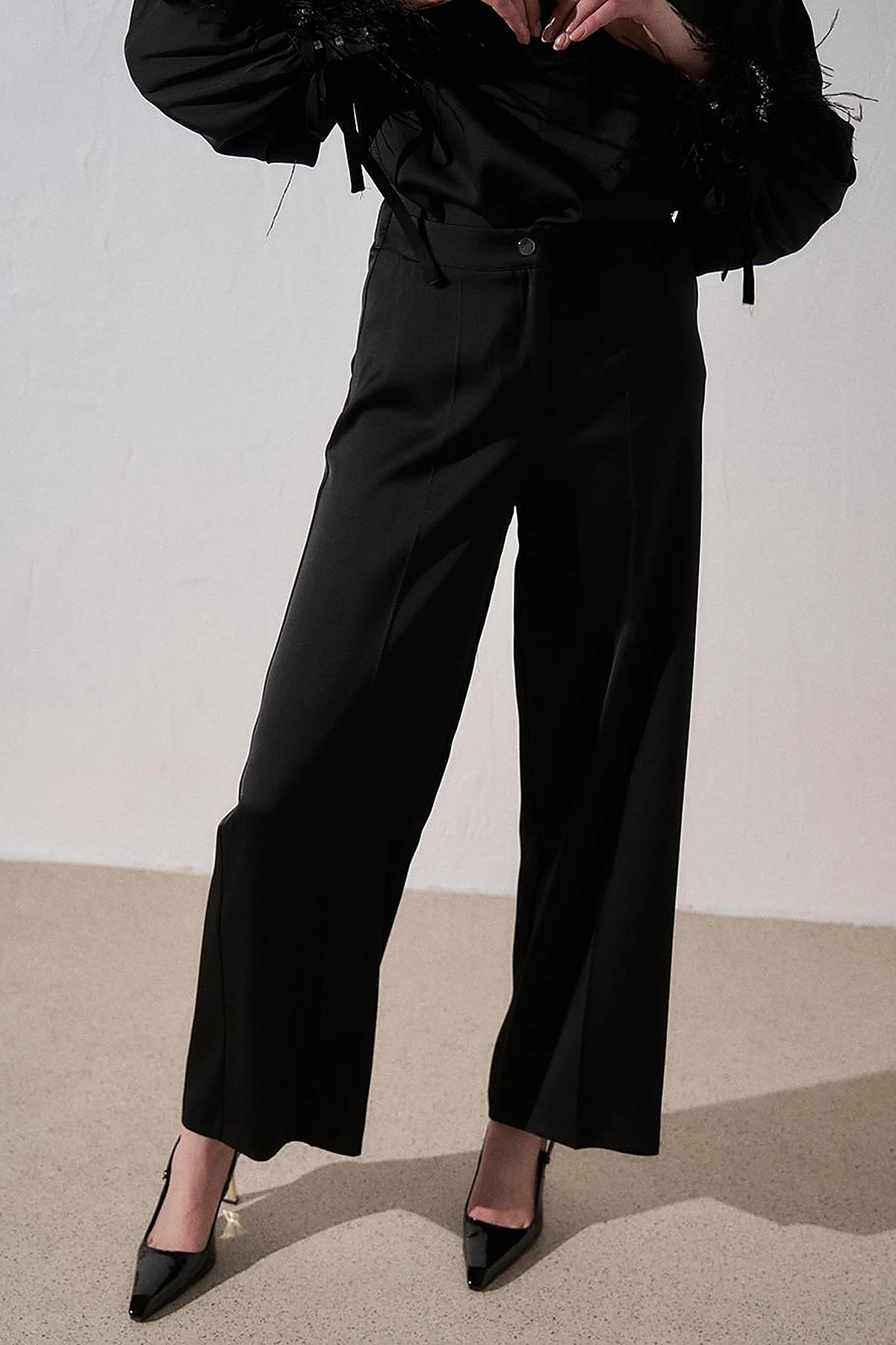 Matte Satin Wide Leg Trousers Black
