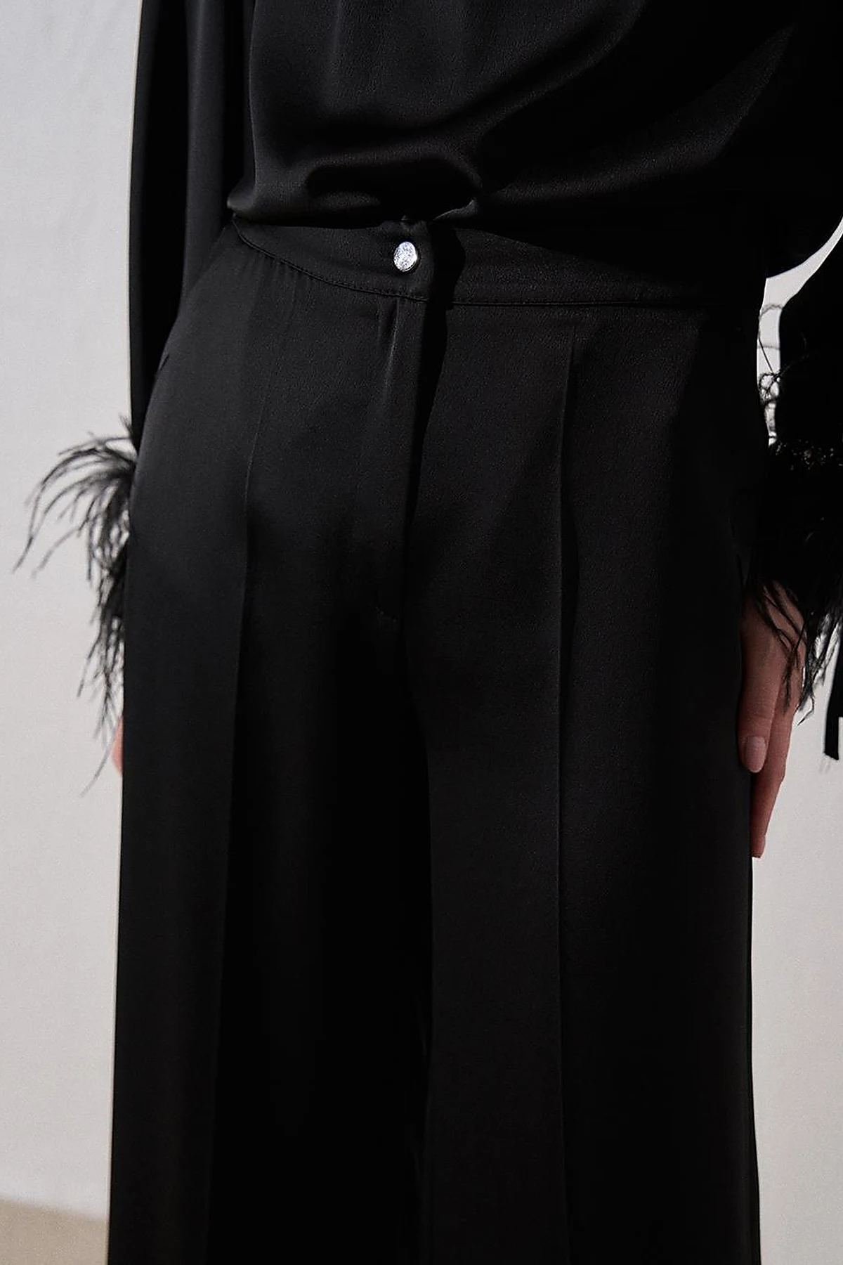 Matte Satin Wide Leg Trousers Black