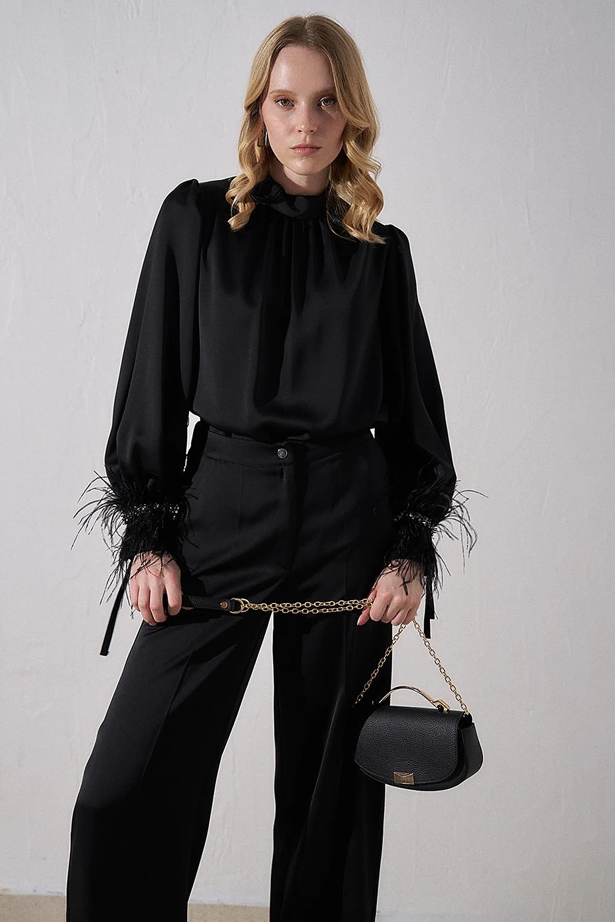 Matte Satin Wide Leg Trousers Black