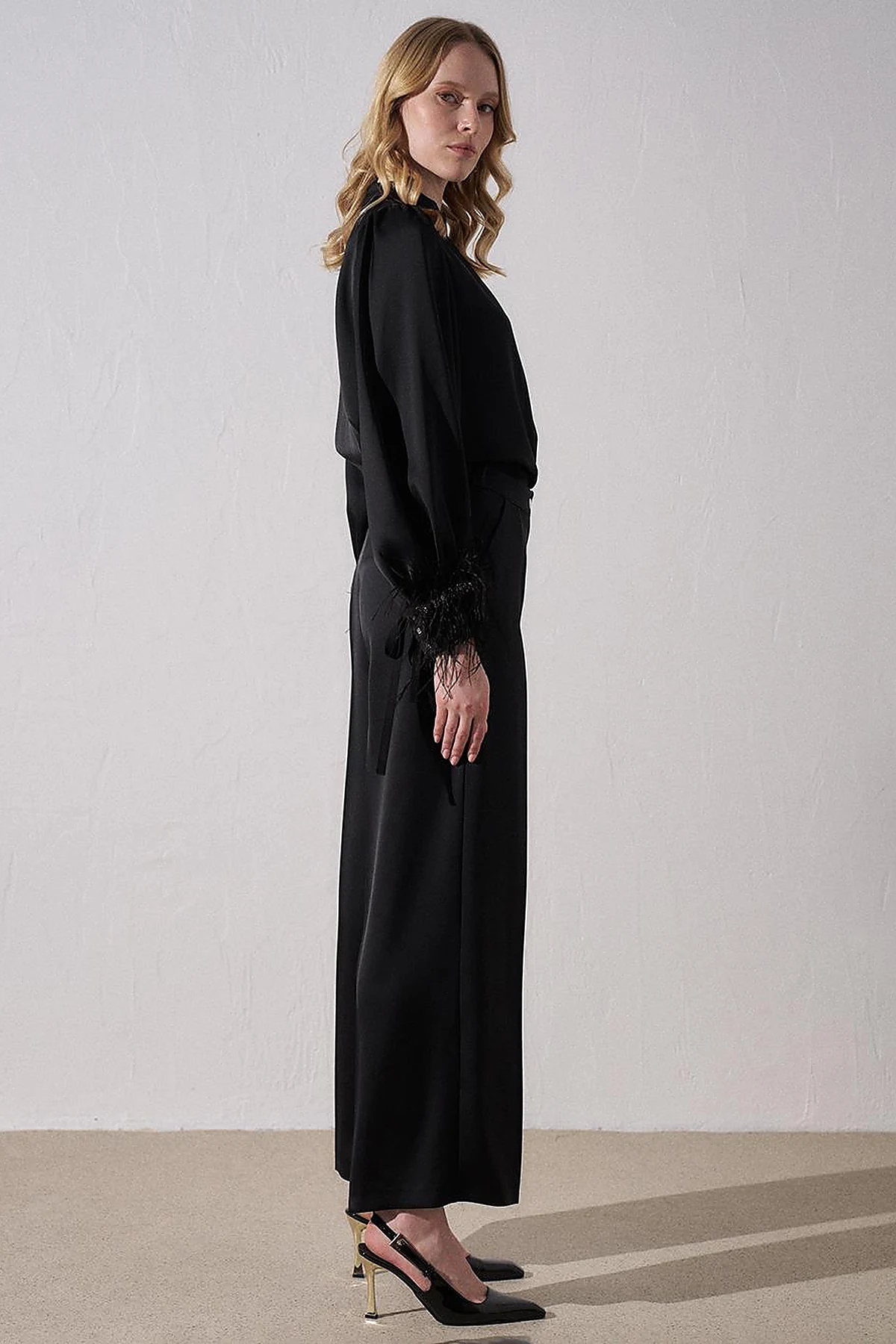 Matte Satin Wide Leg Trousers Black