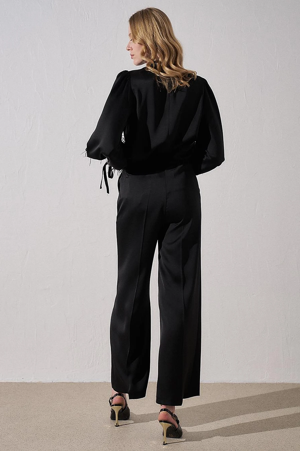 Matte Satin Wide Leg Trousers Black