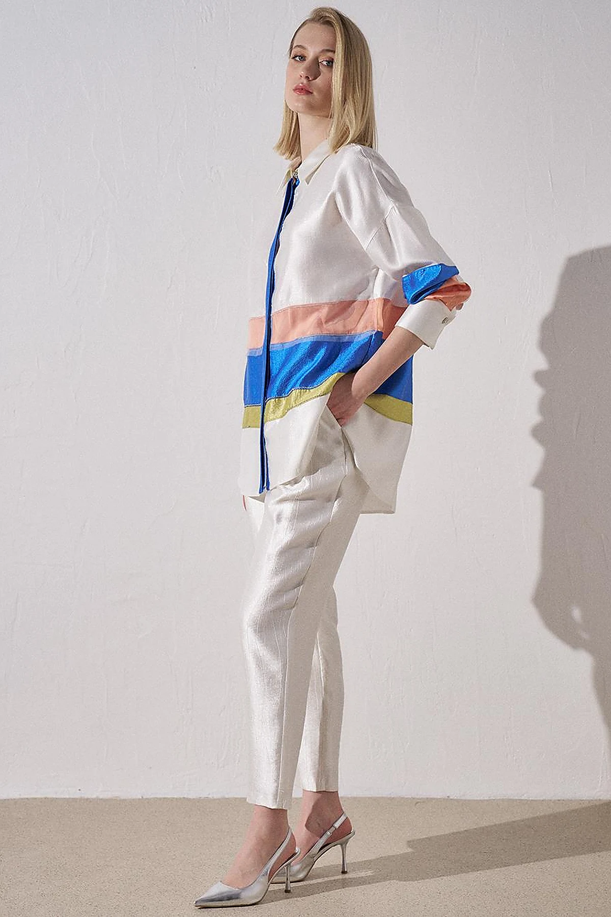 Button Detailed Jacquard Carrot Pants Optical White