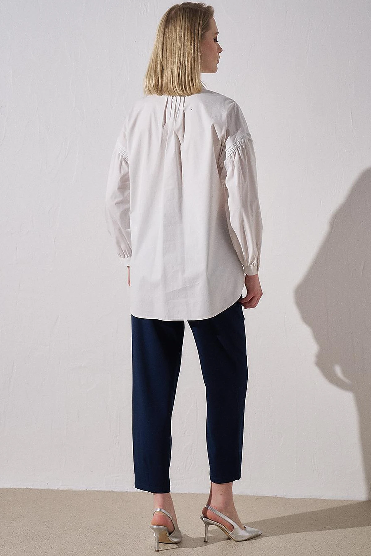 Cotton Tunic with Jeweled Collar Optical White