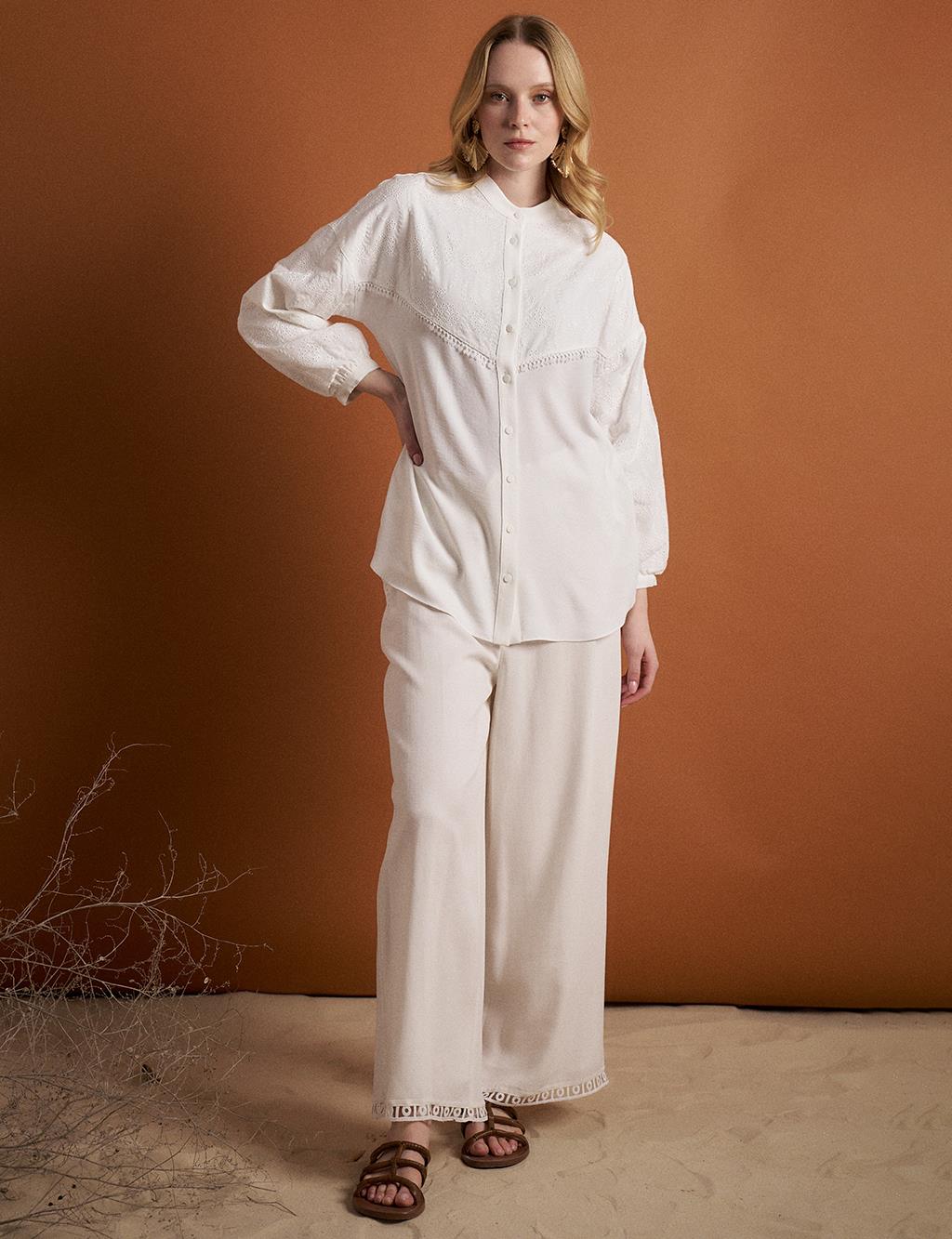 Magnificent Collar Scalloped Muslin Tunic Optical White