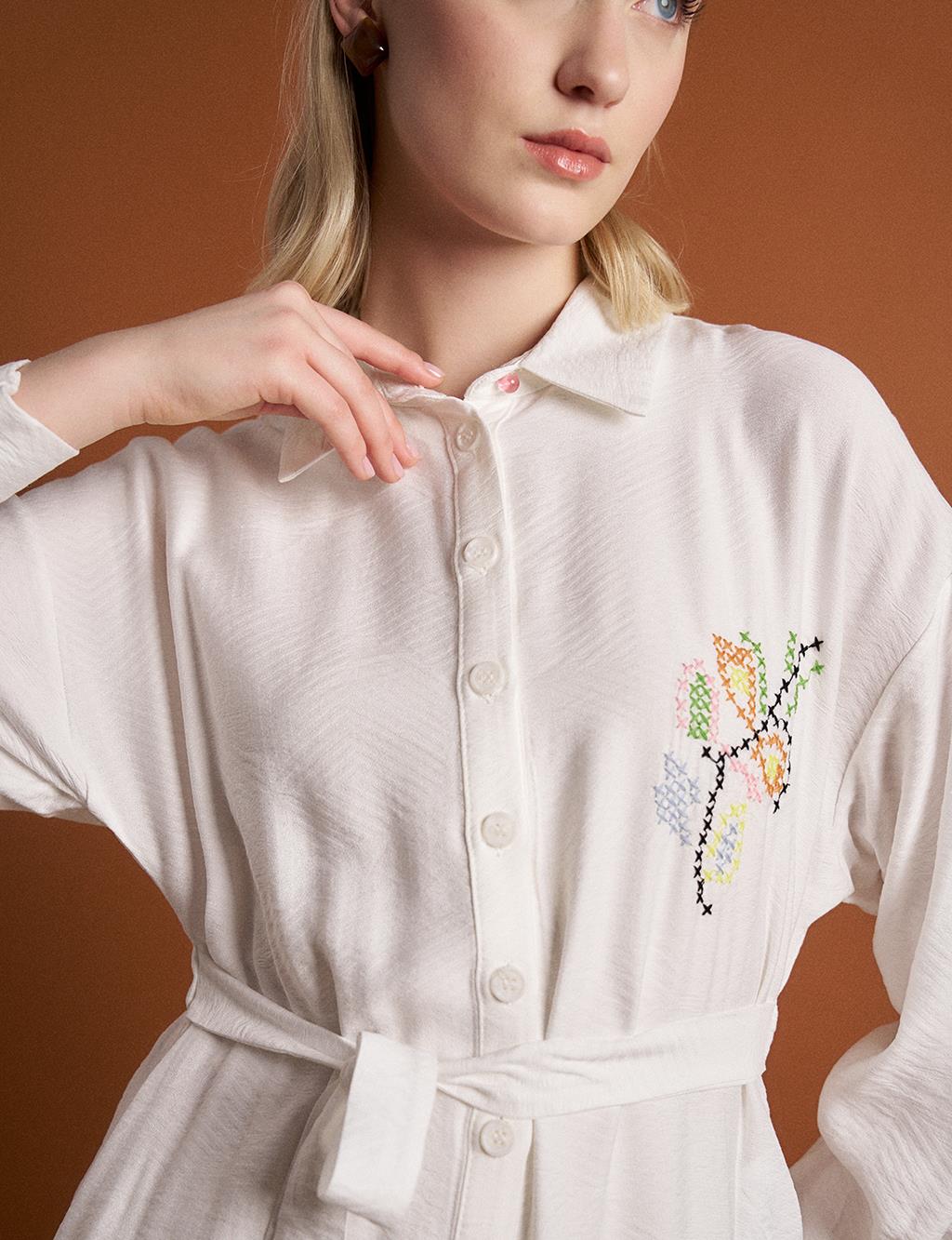 Embroidered Full Length Tunic Optical White
