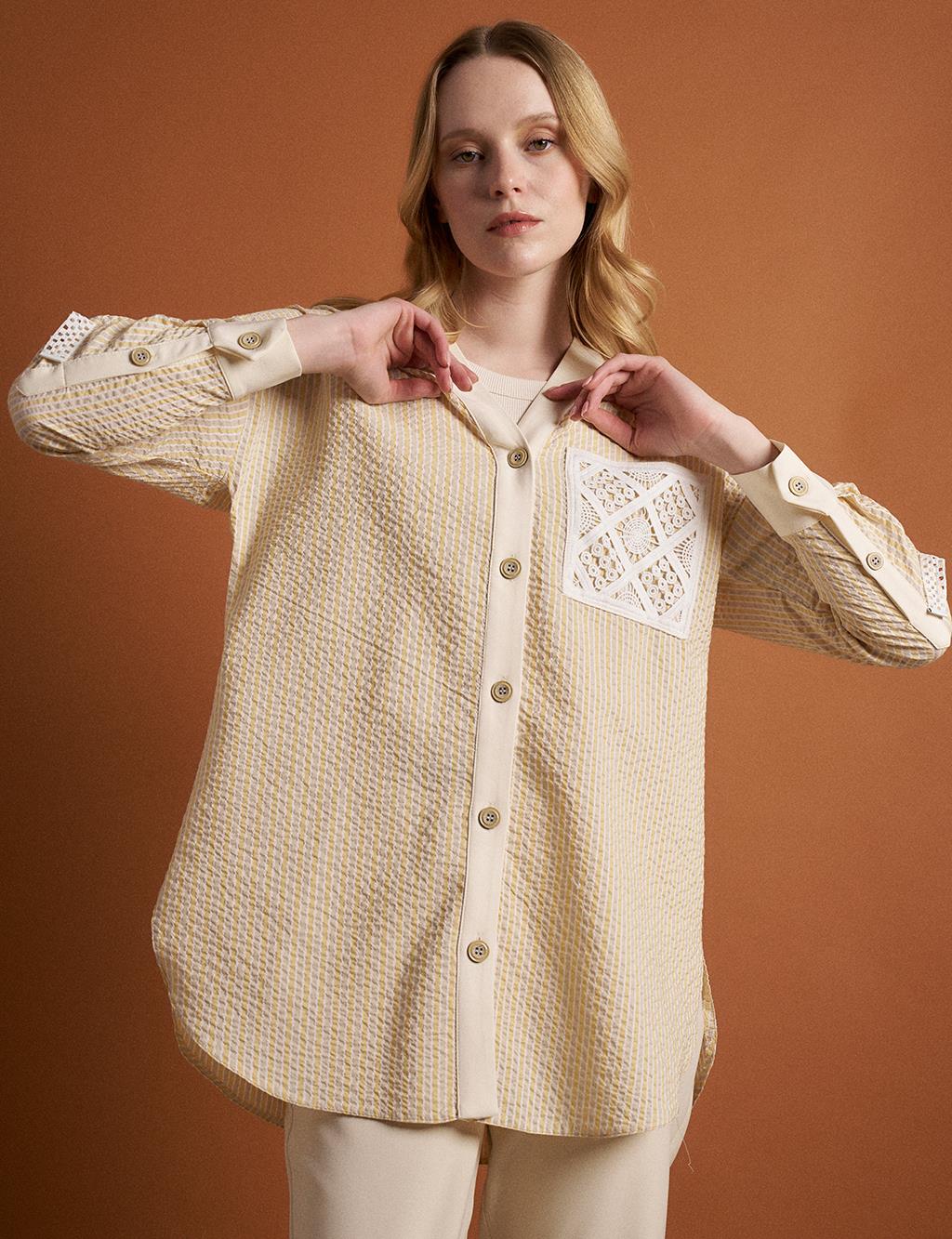 Lace Mixed Waffle Jacket Beige-Mustard