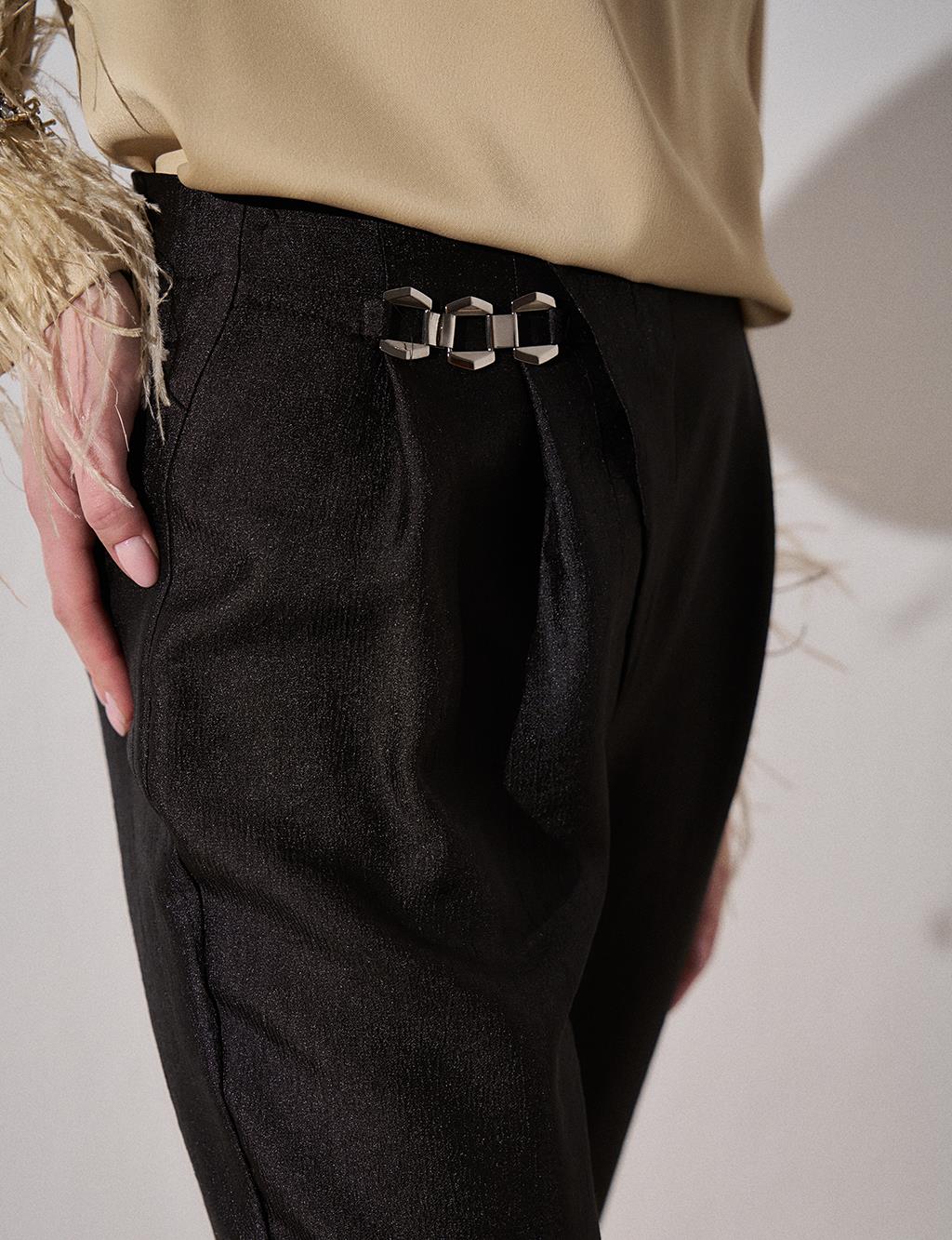 Jacquard Accessory Detailed Carrot Trousers Black