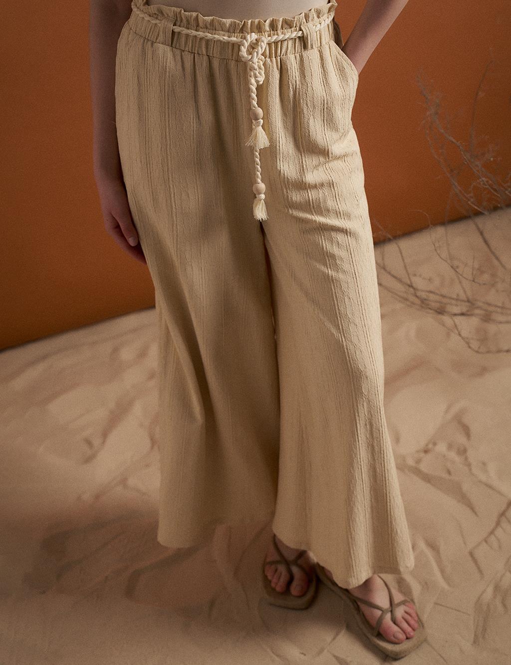 Waist Lace Wide Leg Trousers Cream