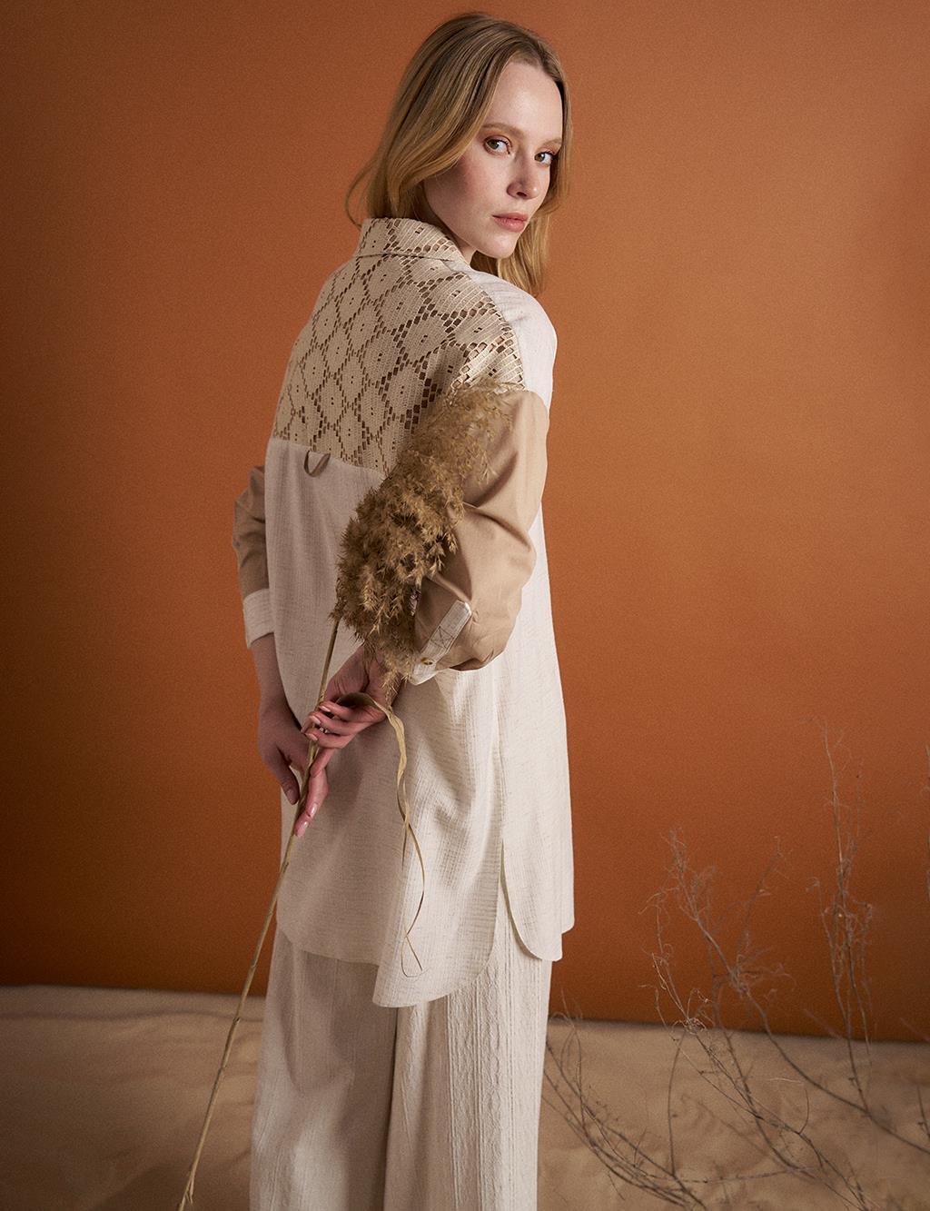 Lace Mixed Half Layer Tunic Cream