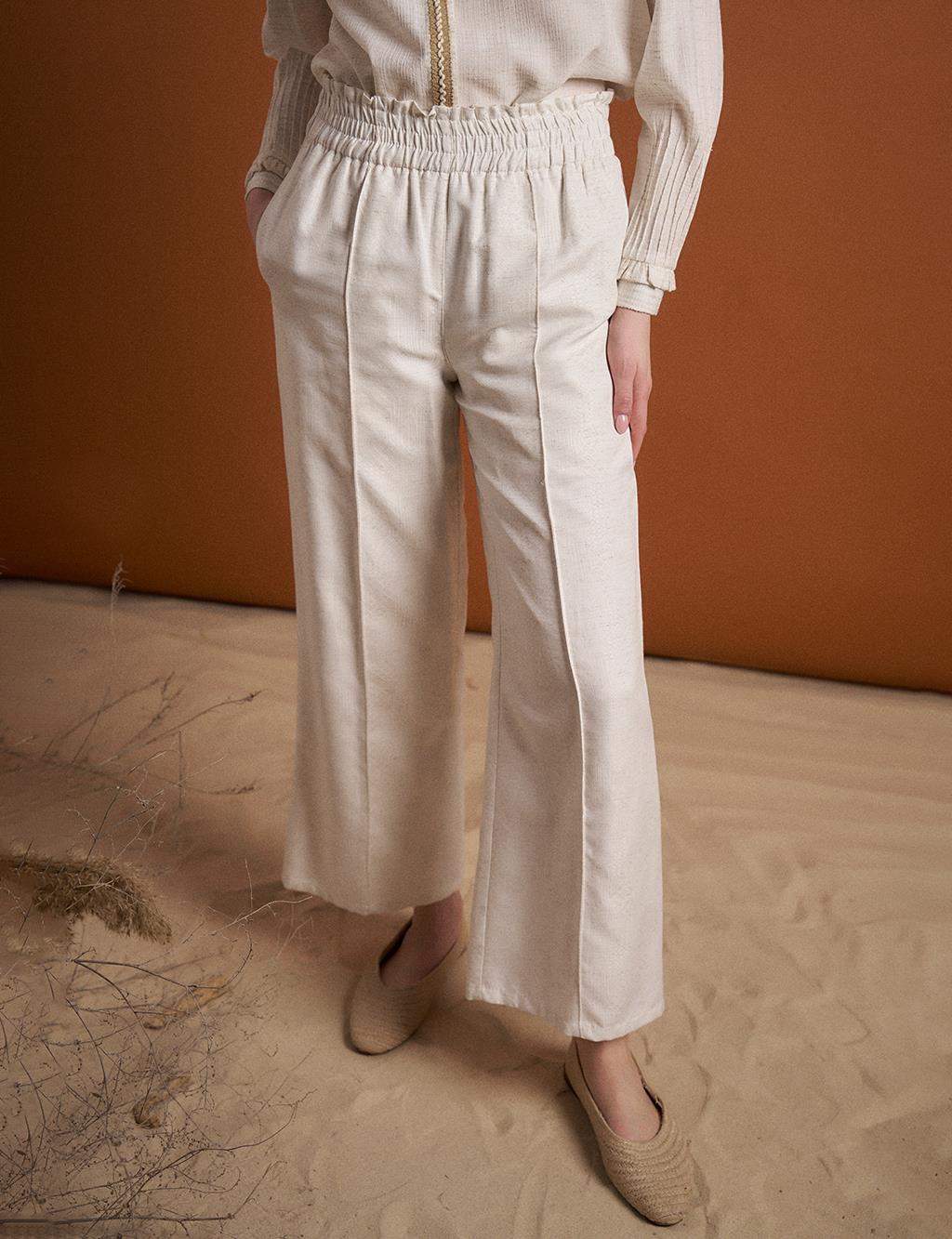 Elastic Waist Linen Pants Ecru