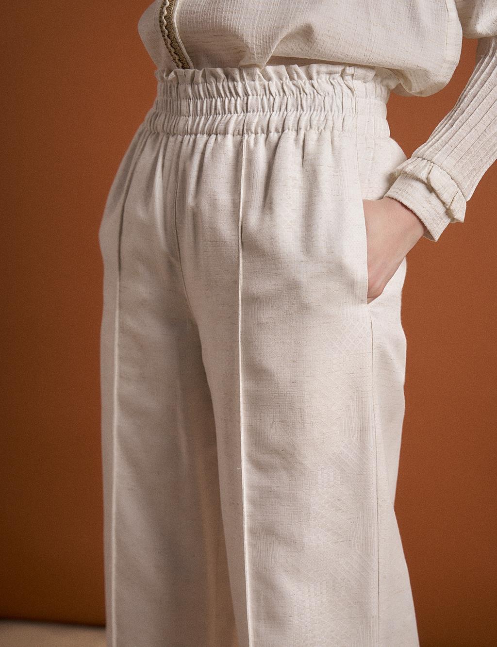 Elastic Waist Linen Pants Ecru