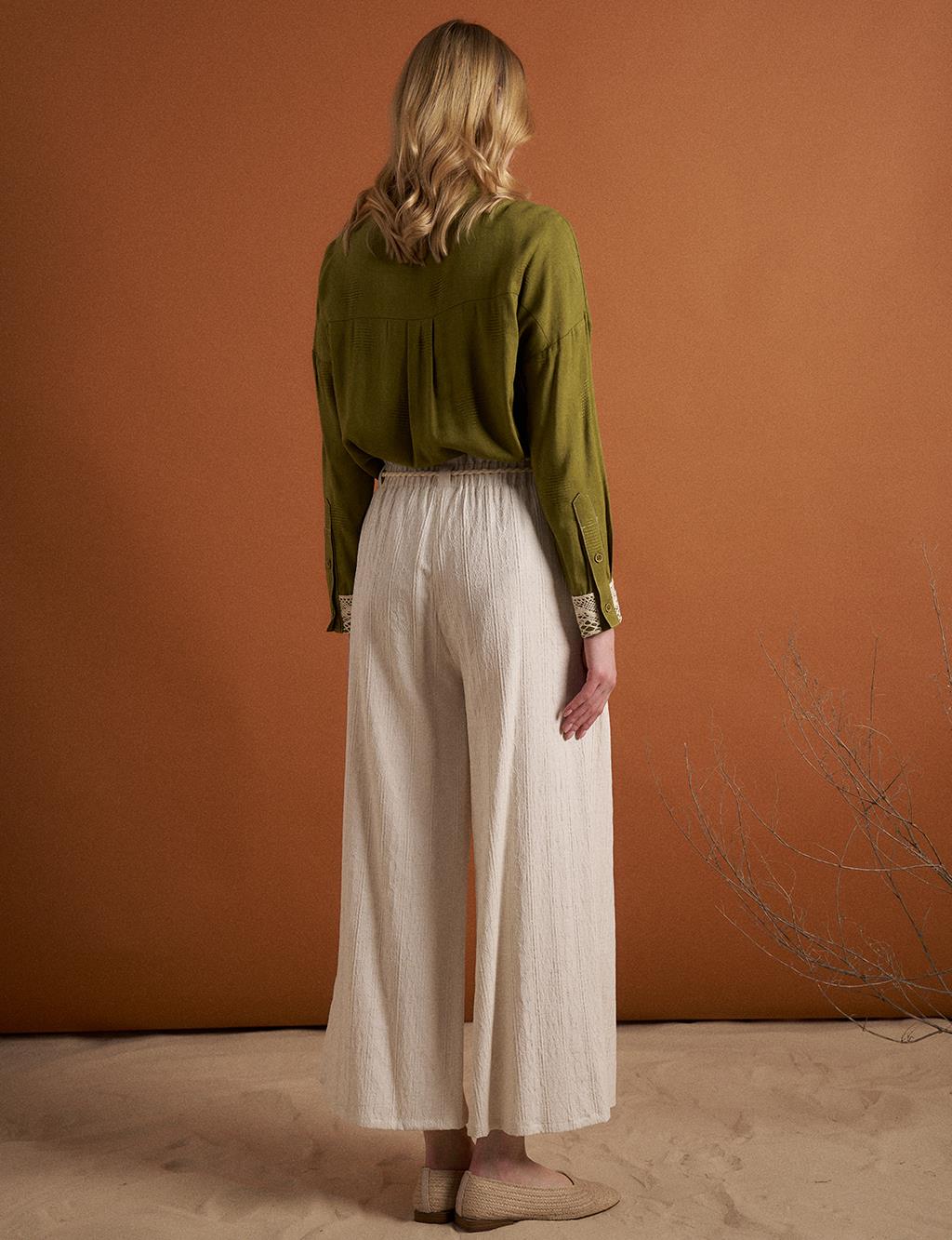 Elastic Waist Wide Leg Pants Ecru