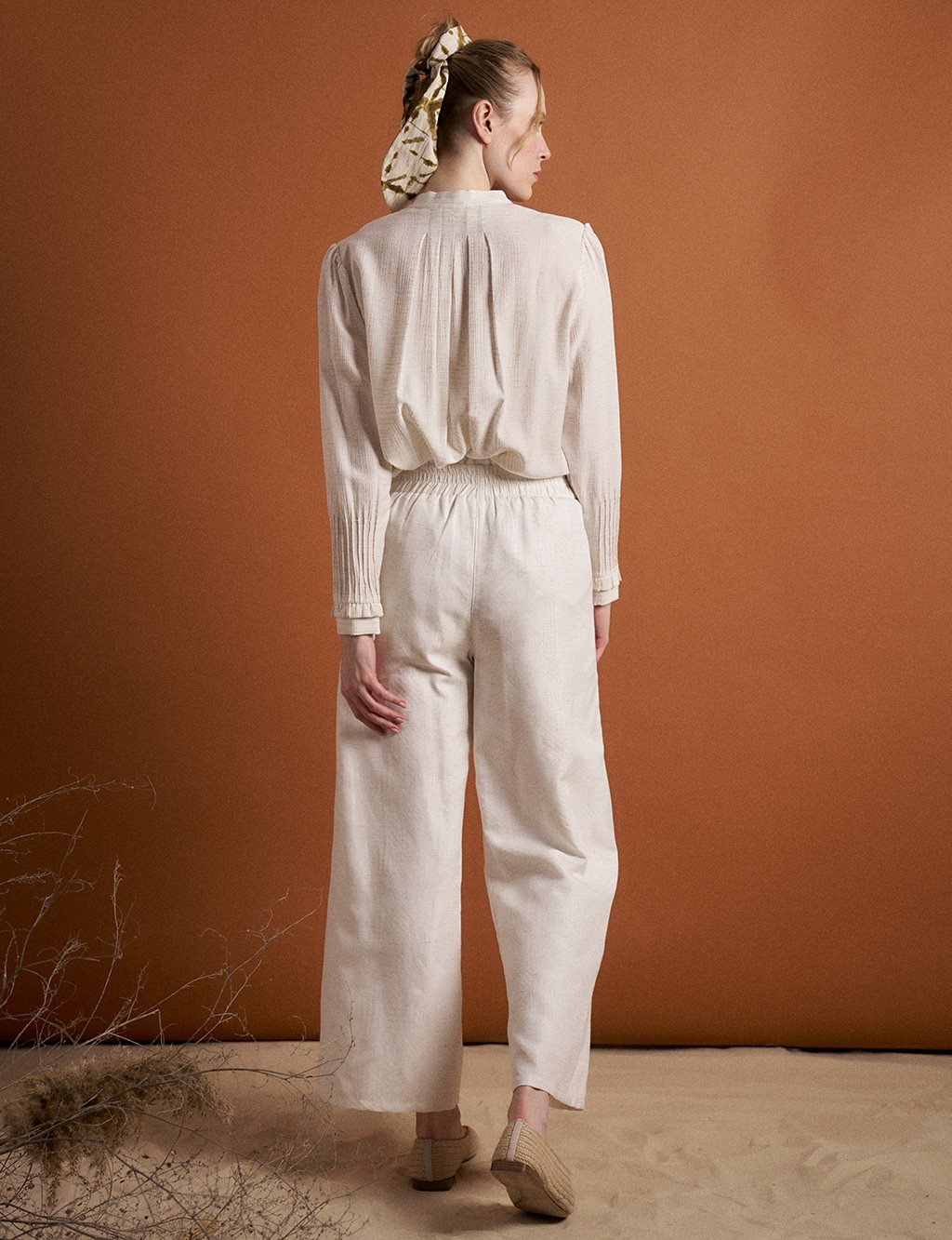 Elastic Waist Linen Pants Ecru