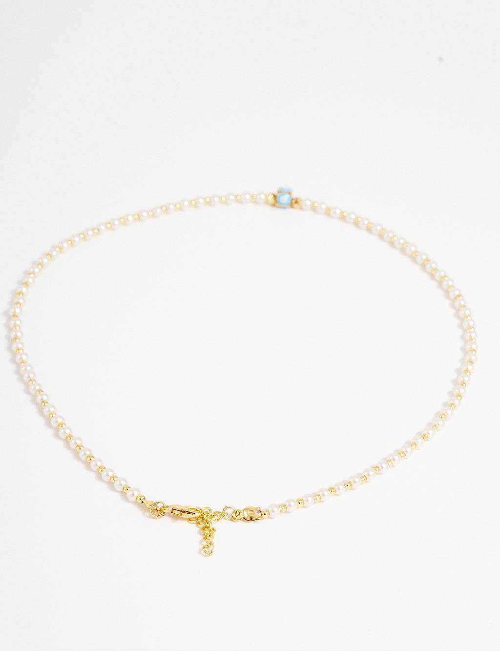 Pearl Evil Eye Bead Figured Necklace Gold