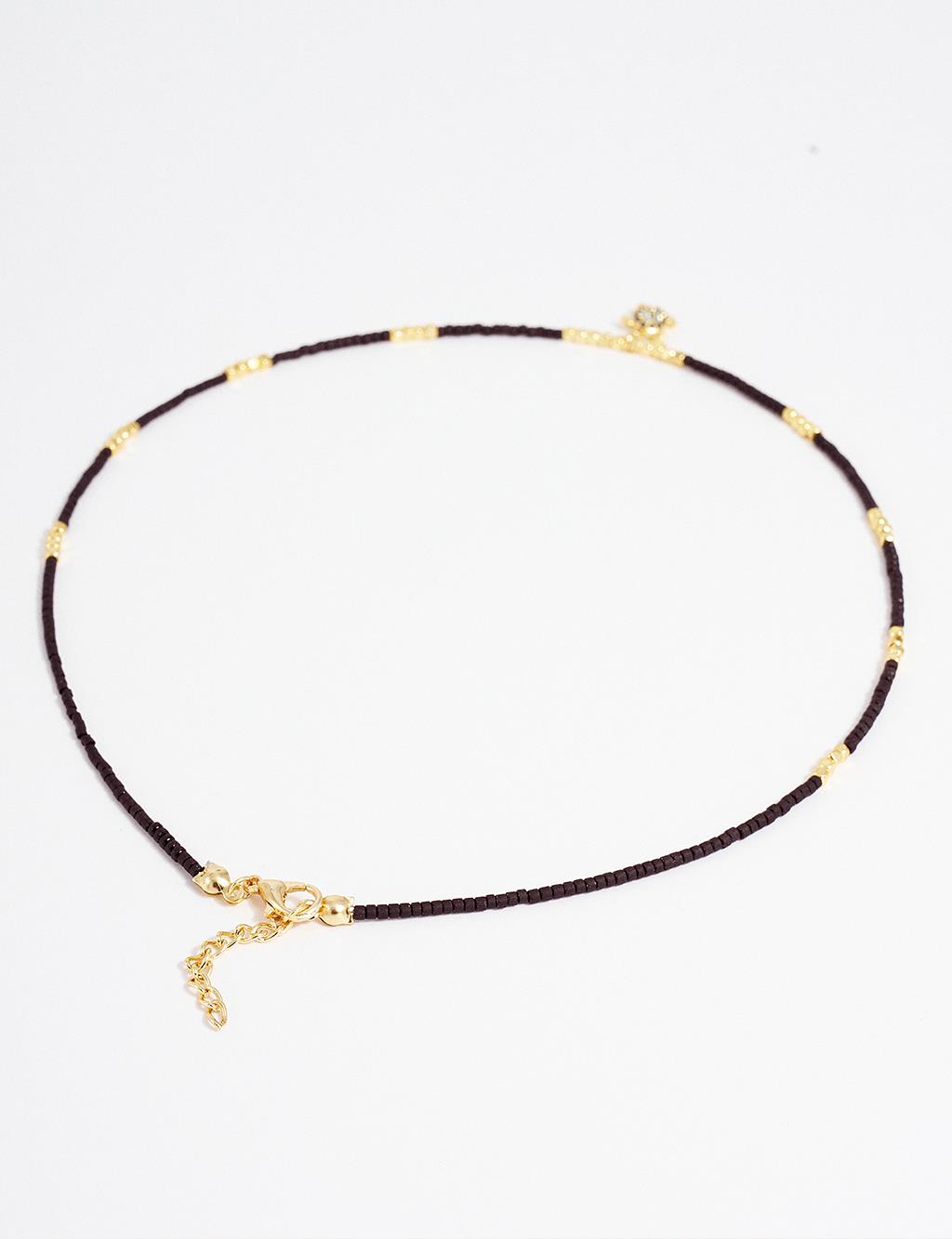 Beaded Turtle Figure Necklace Gold