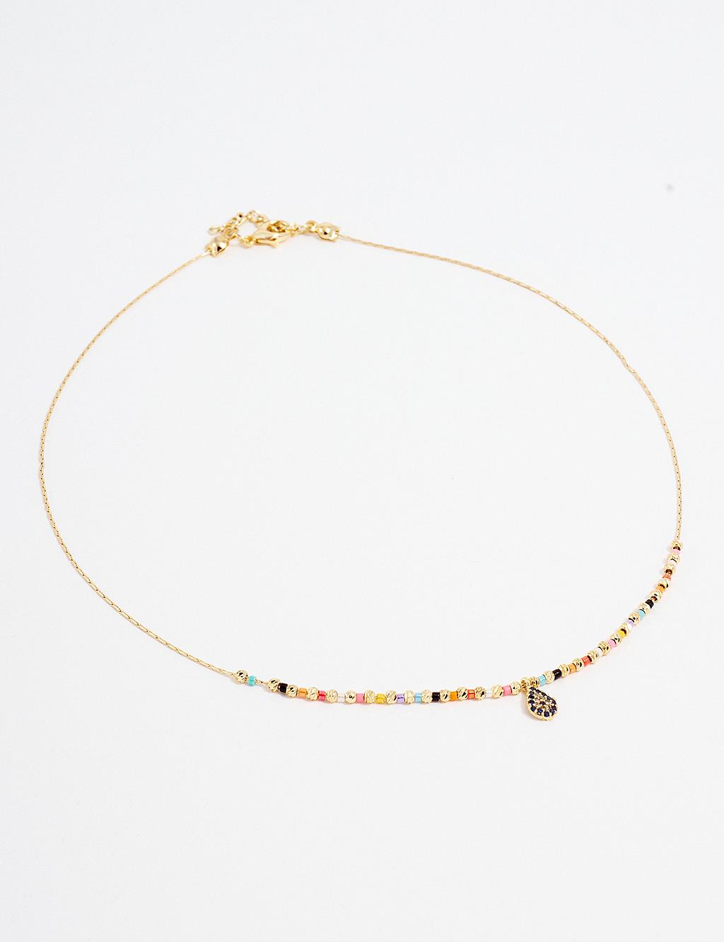 Colorful Bead Array Necklace Gold
