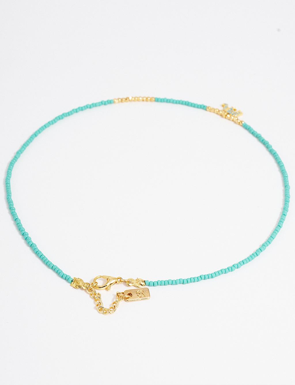 Elephant Figure Bead String Necklace Gold