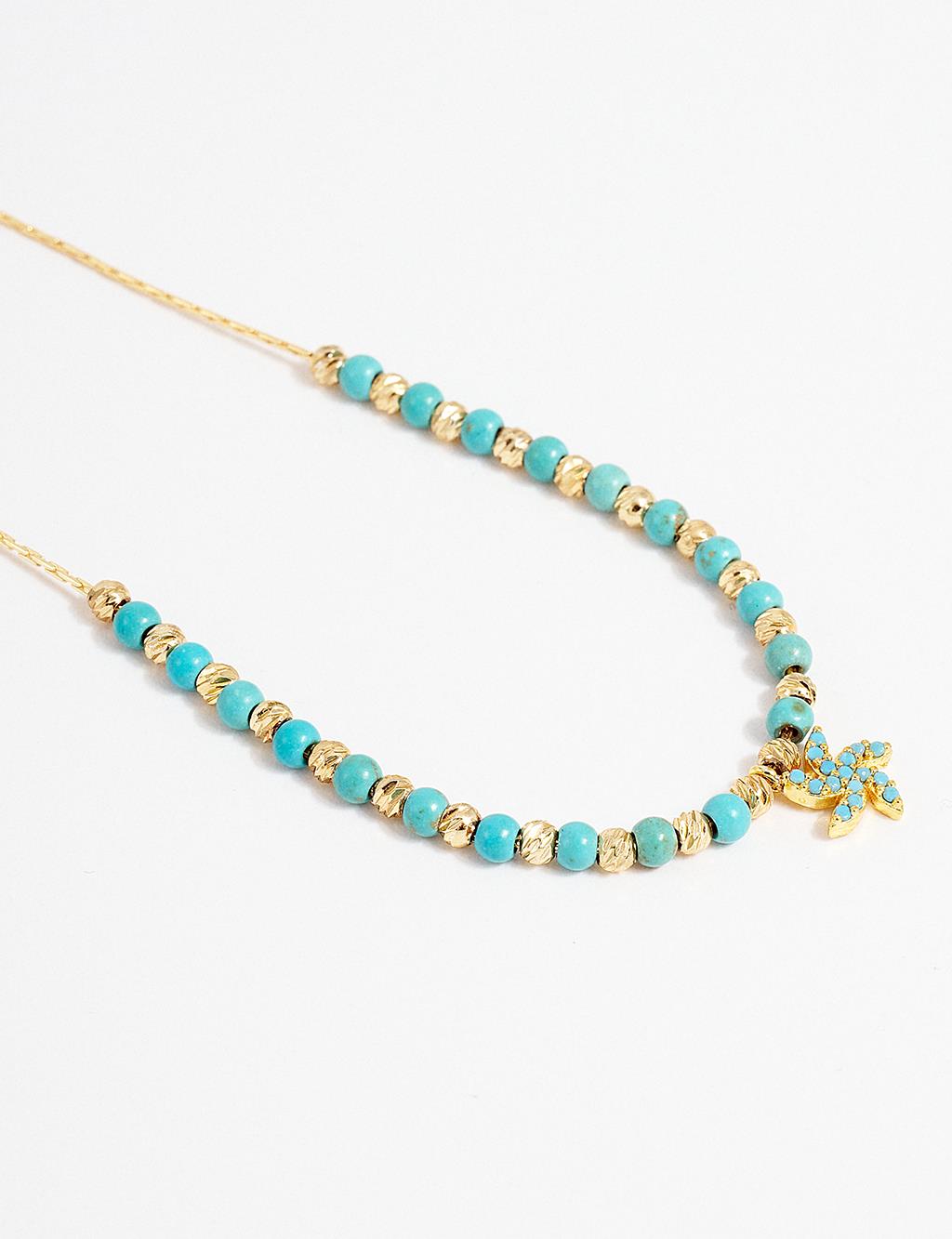 Beaded Star Figured Necklace Gold