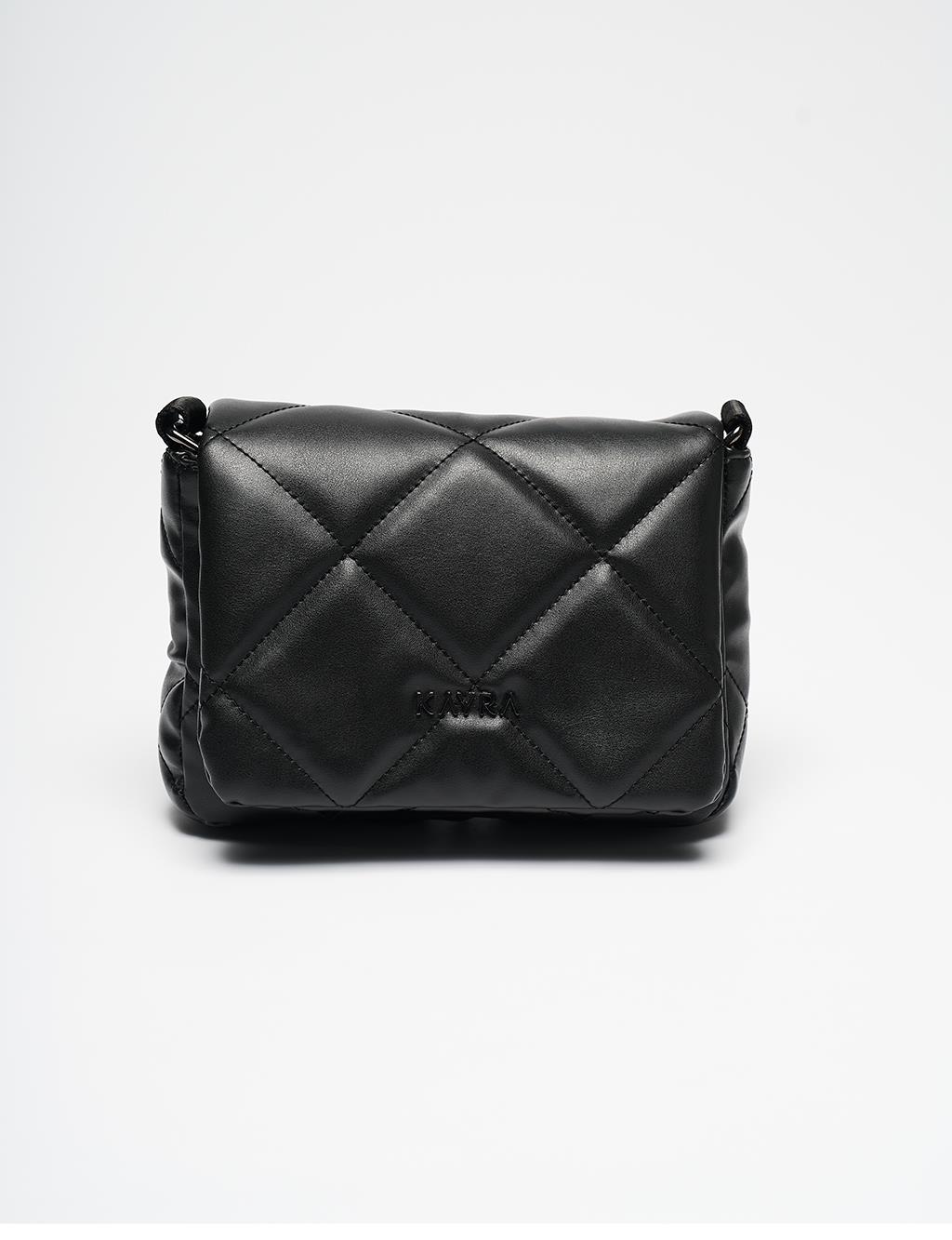 Quilted Bag with Woven Strap Black