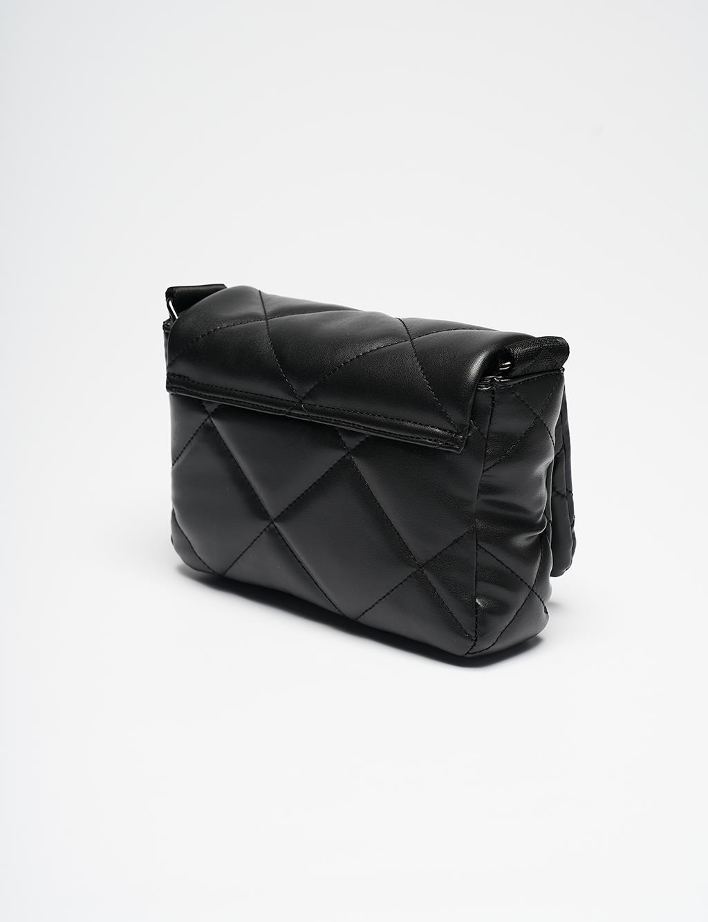 Quilted Bag with Woven Strap Black