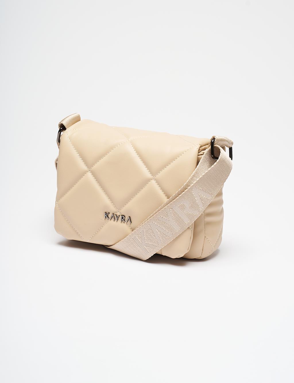 Quilted Bag with Woven Strap Cream