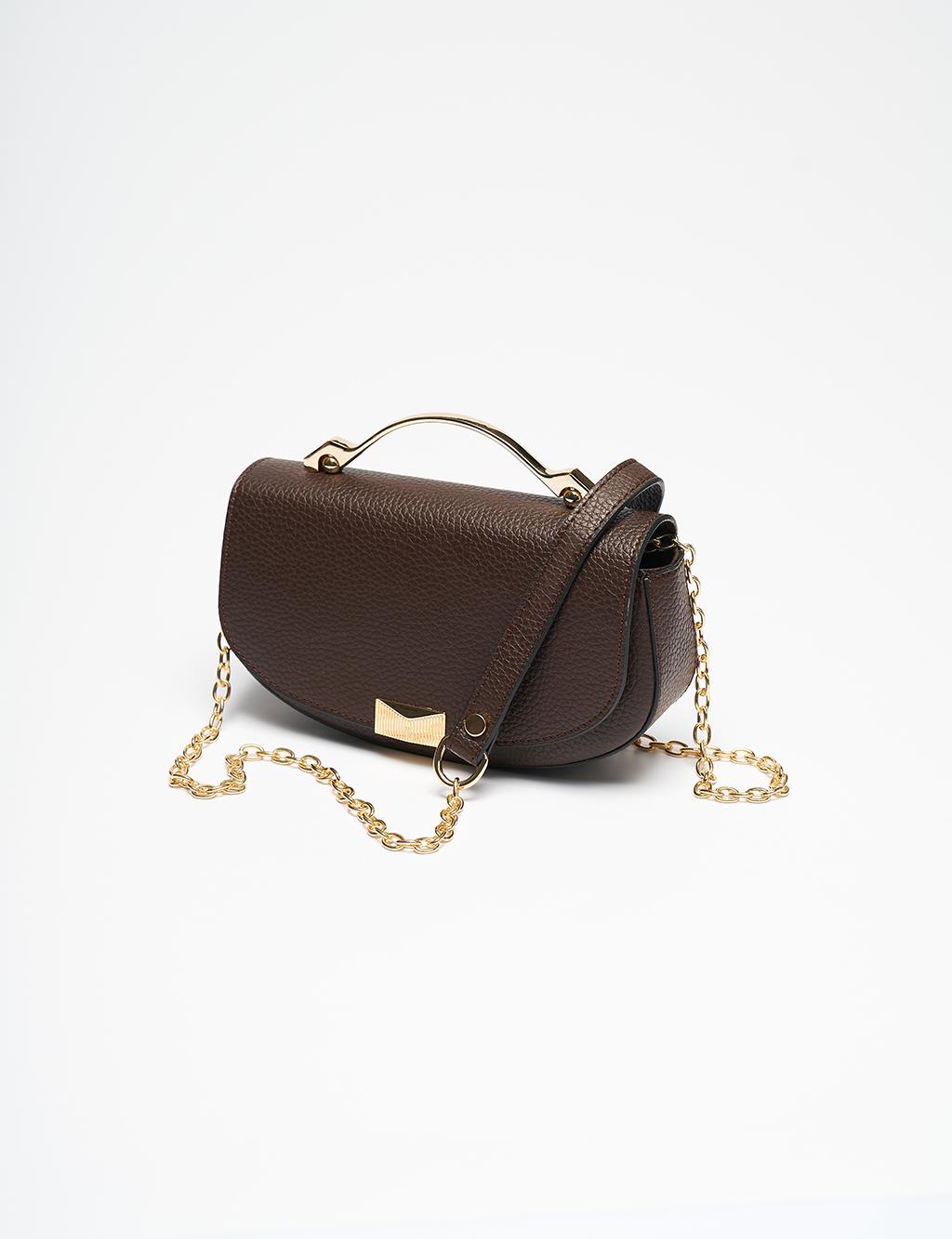 D Form Bag with Metal Handle Detail Dark Brown