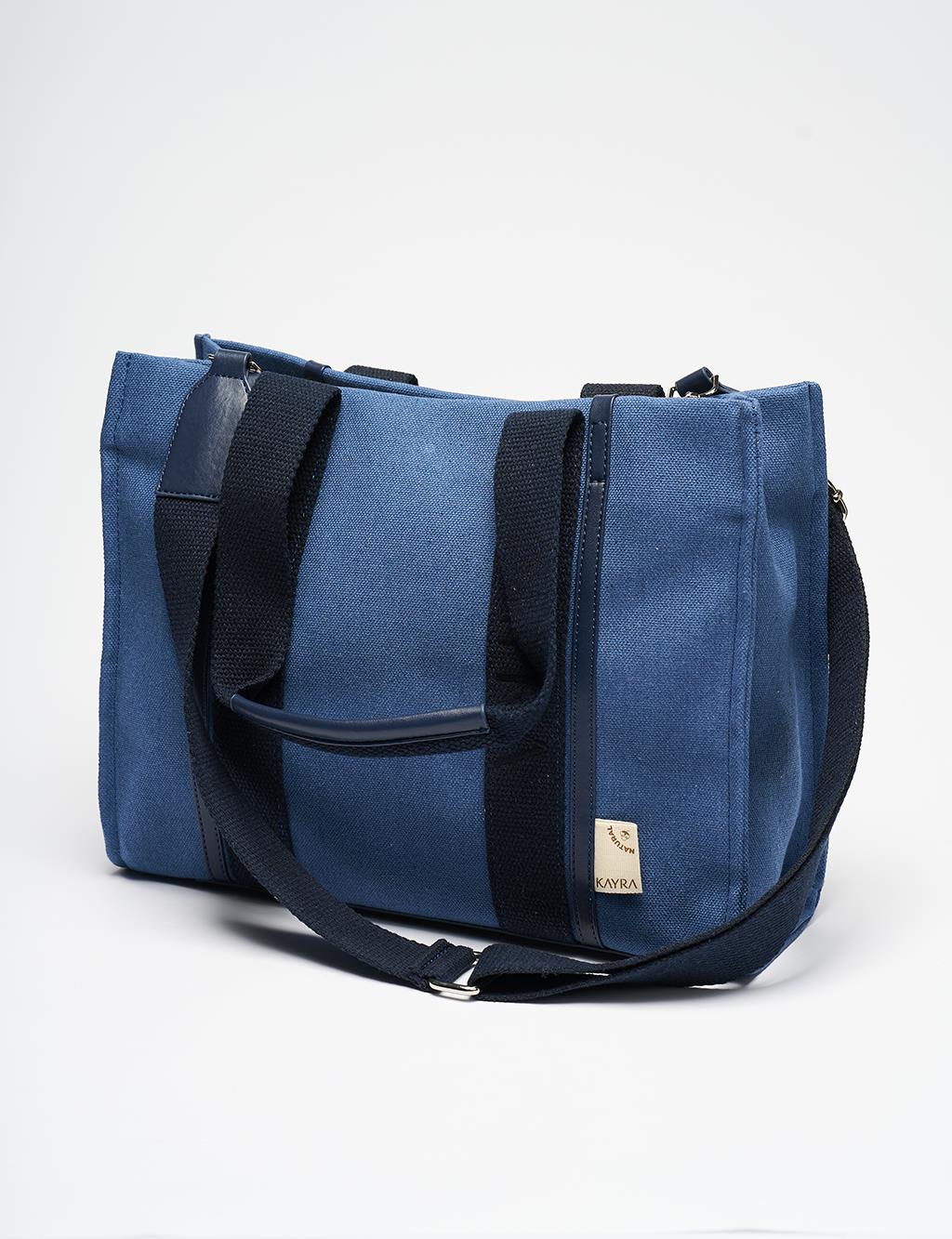 Canvas Tote Bag with Woven Strap Indigo-Navy Blue