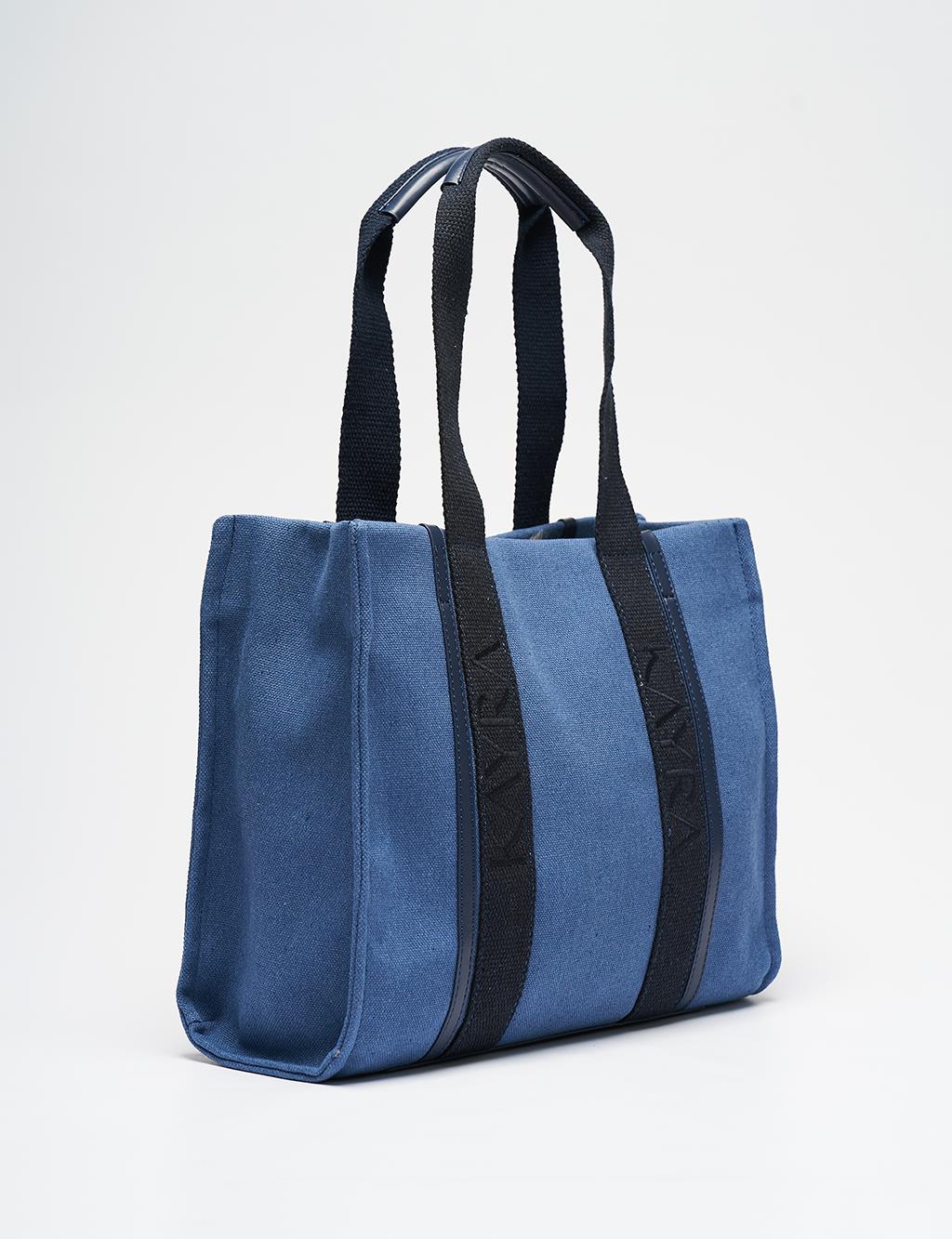 Canvas Tote Bag with Woven Strap Indigo-Navy Blue