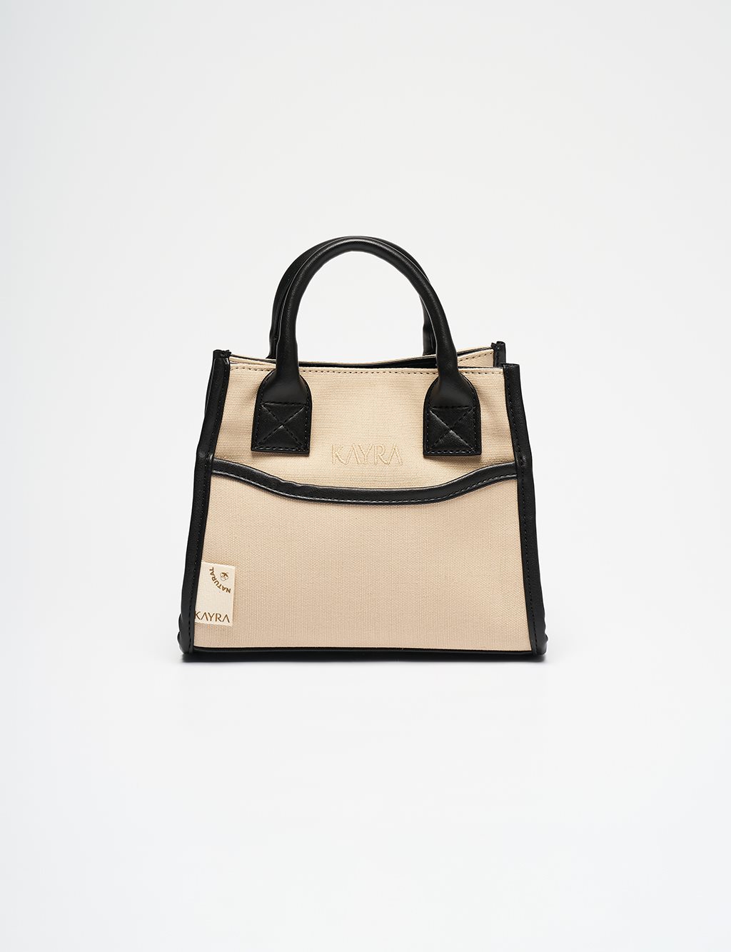 Leather Mixed Tote Bag Beige-Black