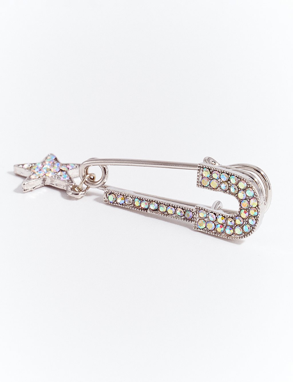 Starry Safety Pin Brooch Silver