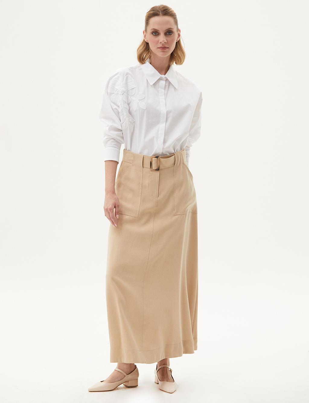 Pocket Detailed A-Line Skirt Beige
