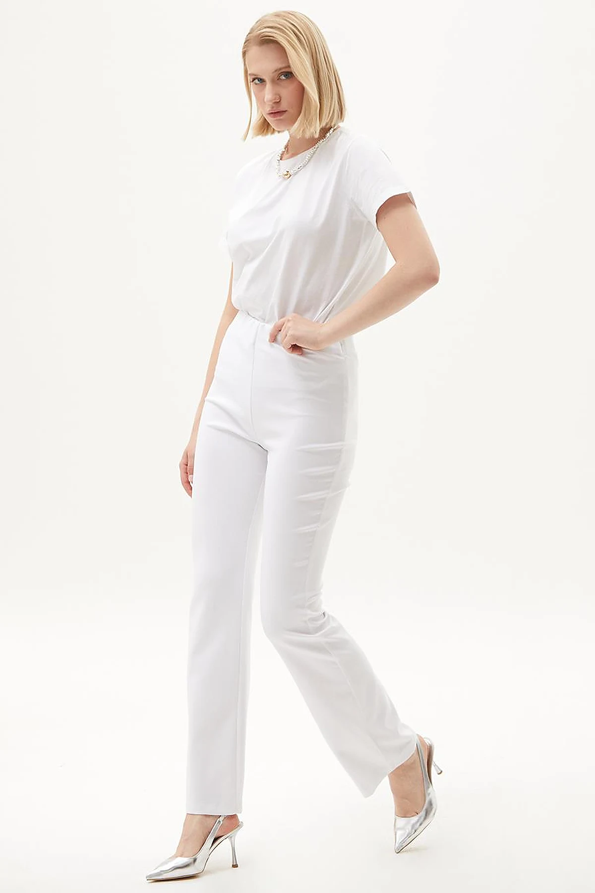 Flare Fit Pantolon Optik Beyaz