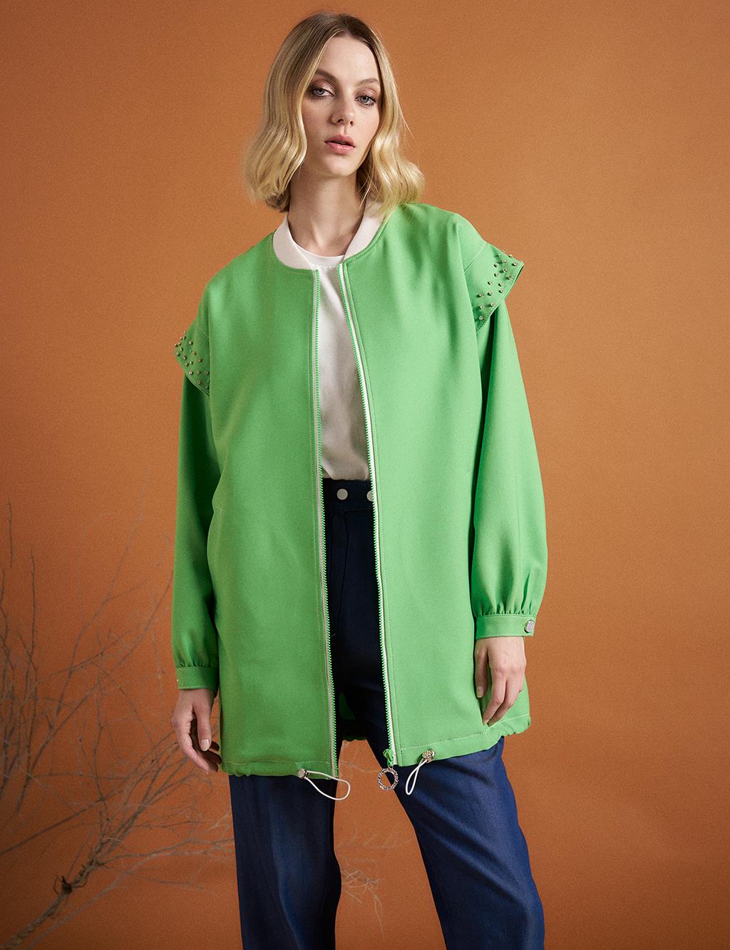 College Collar Jacket Clover Green with Embroidered Sleeves
