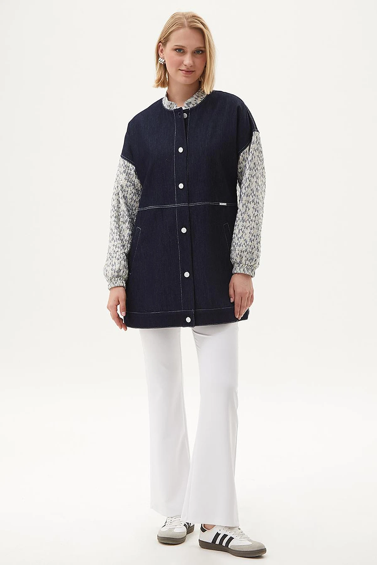 Jacquard Mixed Denim Jacket Indigo