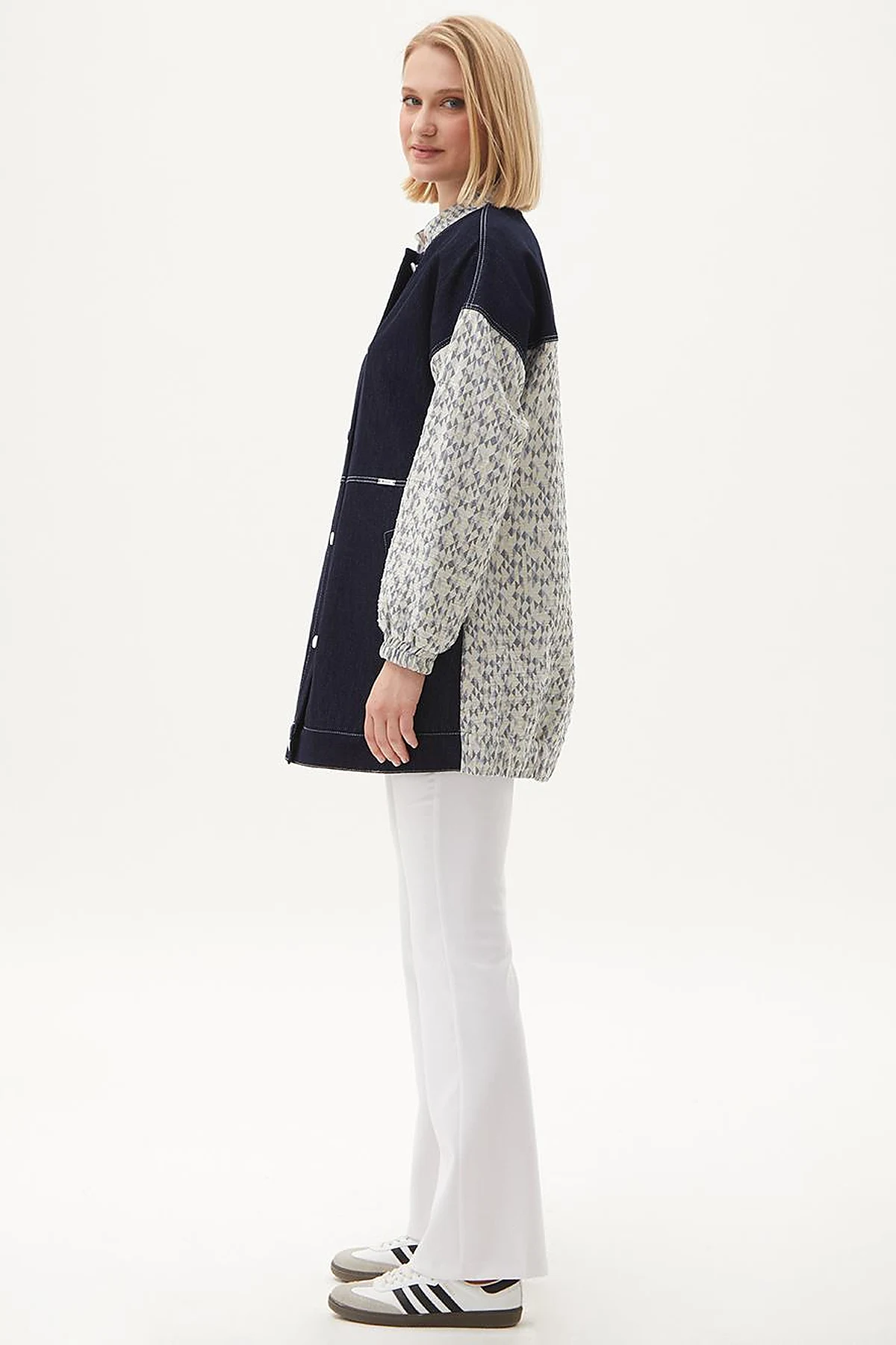 Jacquard Mixed Denim Jacket Indigo