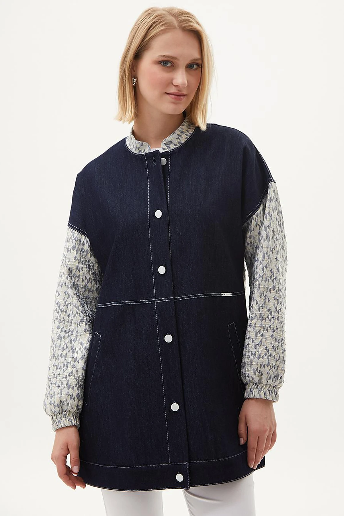 Jacquard Mixed Denim Jacket Indigo