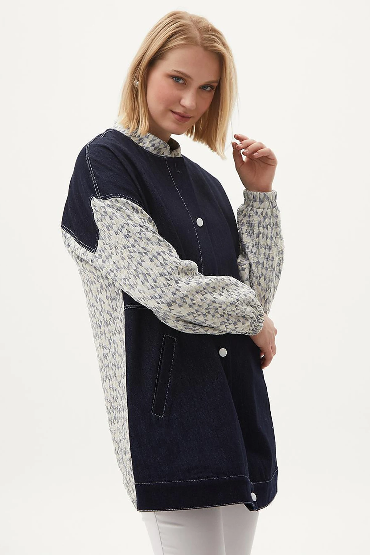 Jacquard Mixed Denim Jacket Indigo