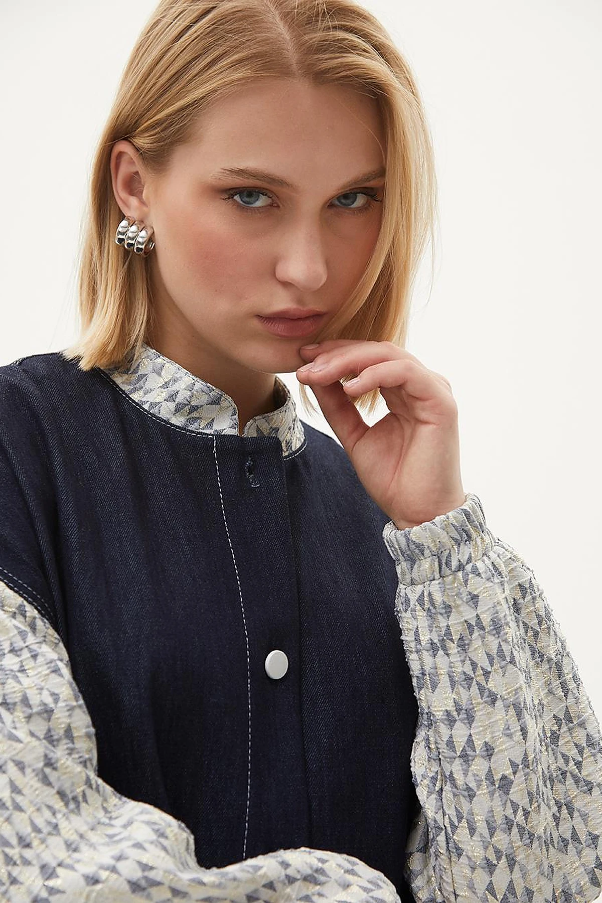Jacquard Mixed Denim Jacket Indigo