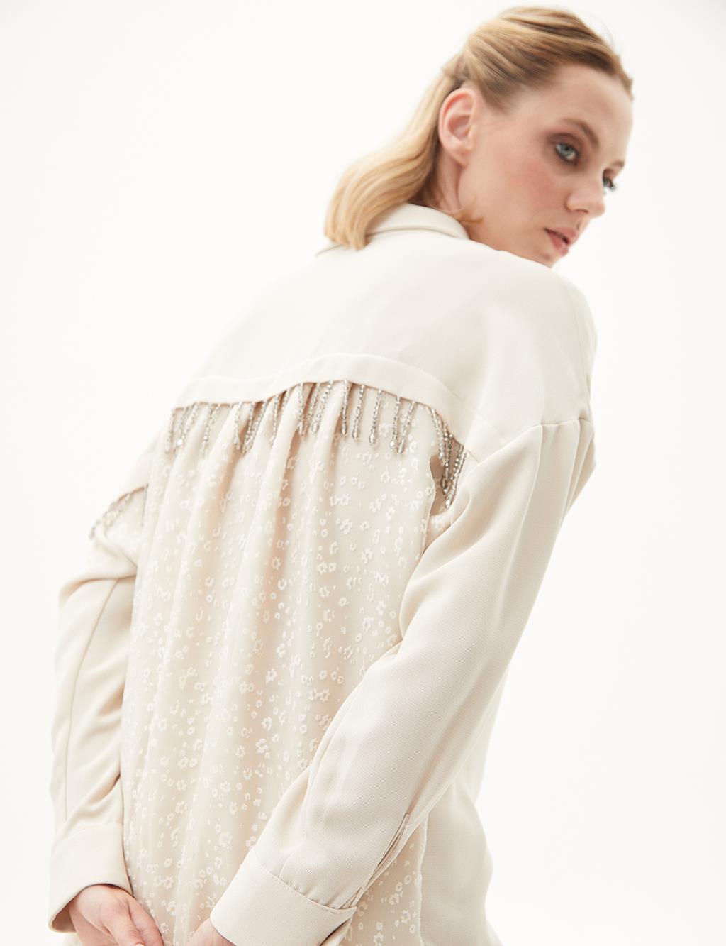 Stone-Embellished Back Tunic Cream
