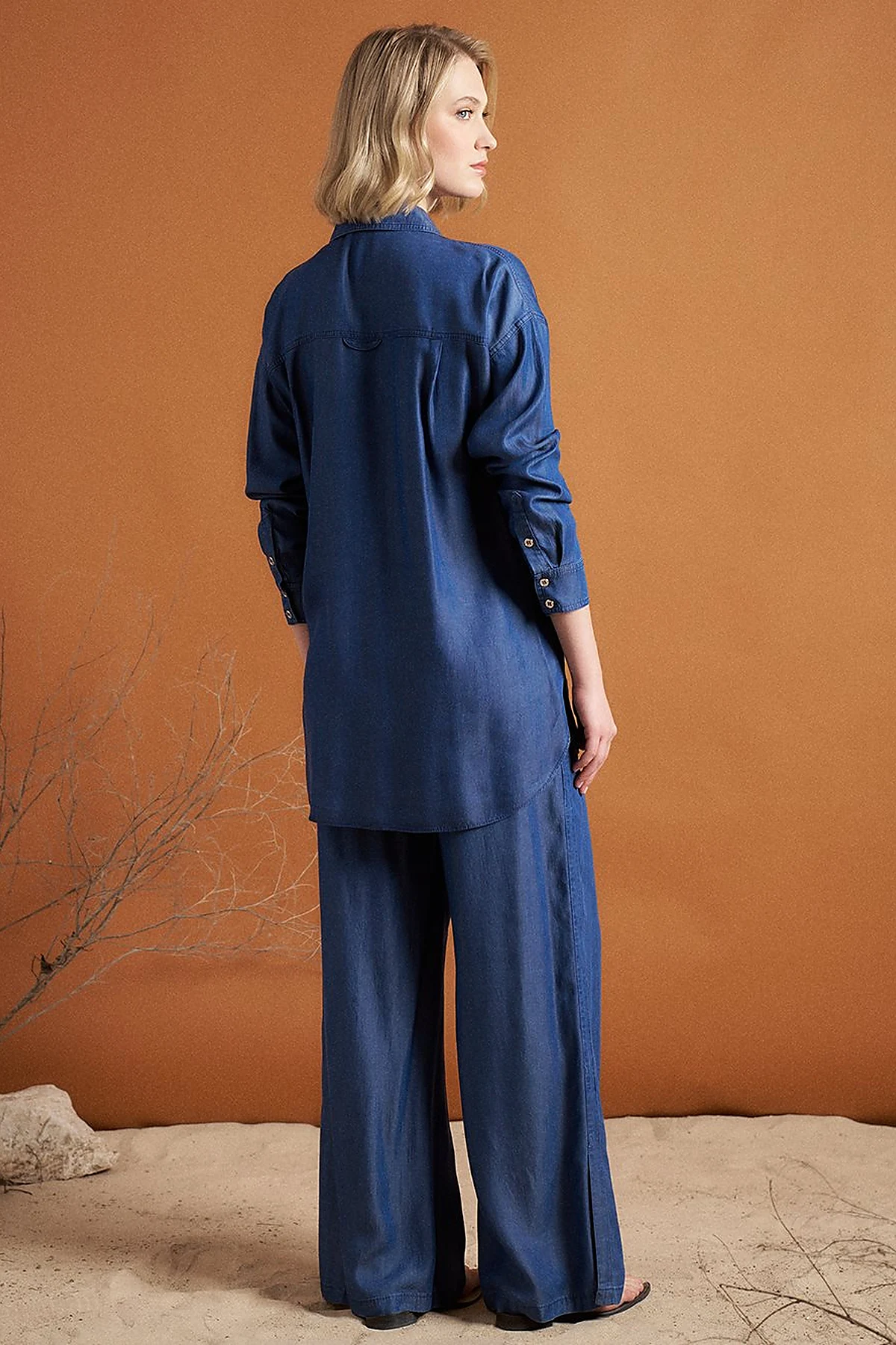 Embroidery and Sequin Embroidered Double Set Indigo