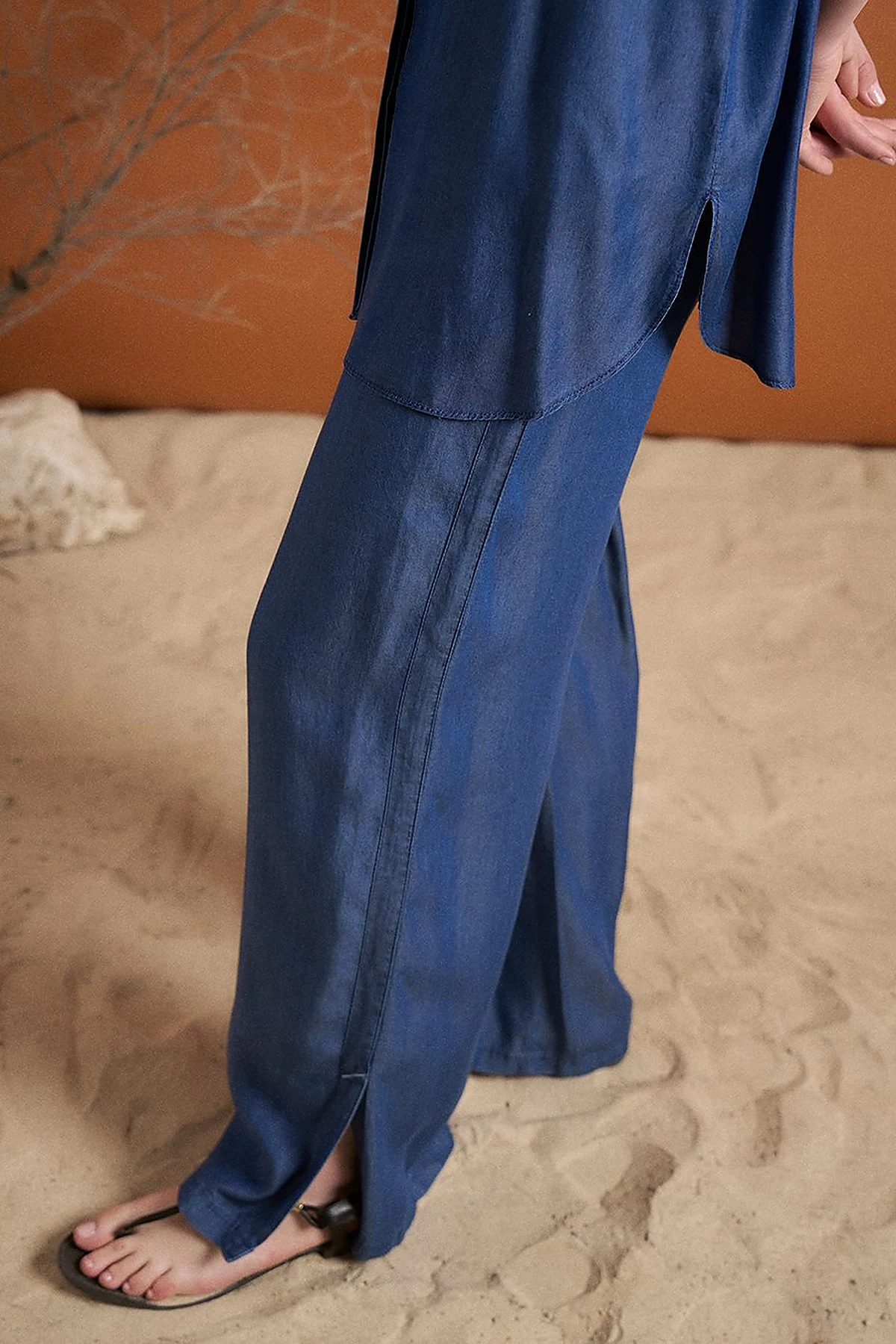 Embroidery and Sequin Embroidered Double Set Indigo