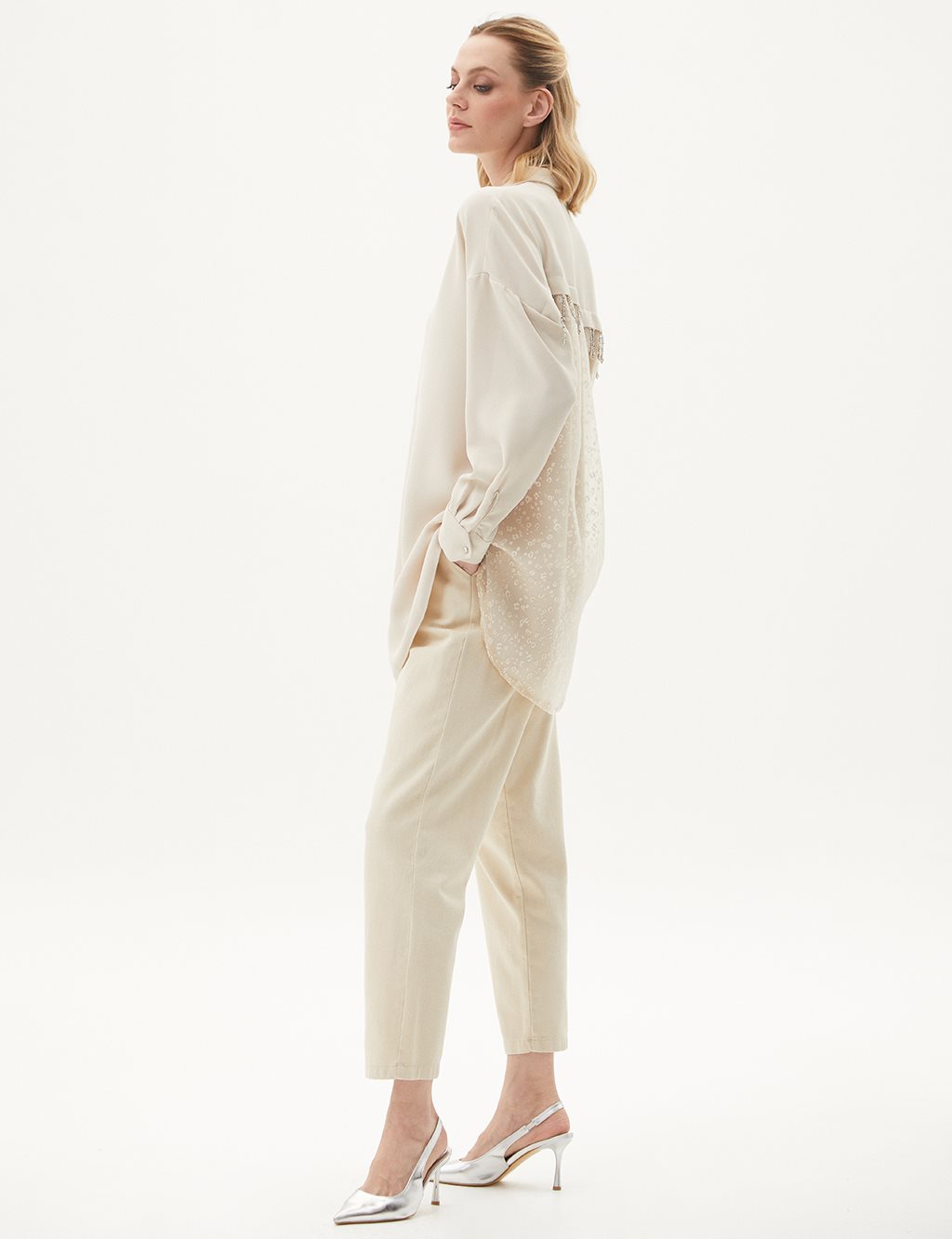Stone-Embellished Back Tunic Cream