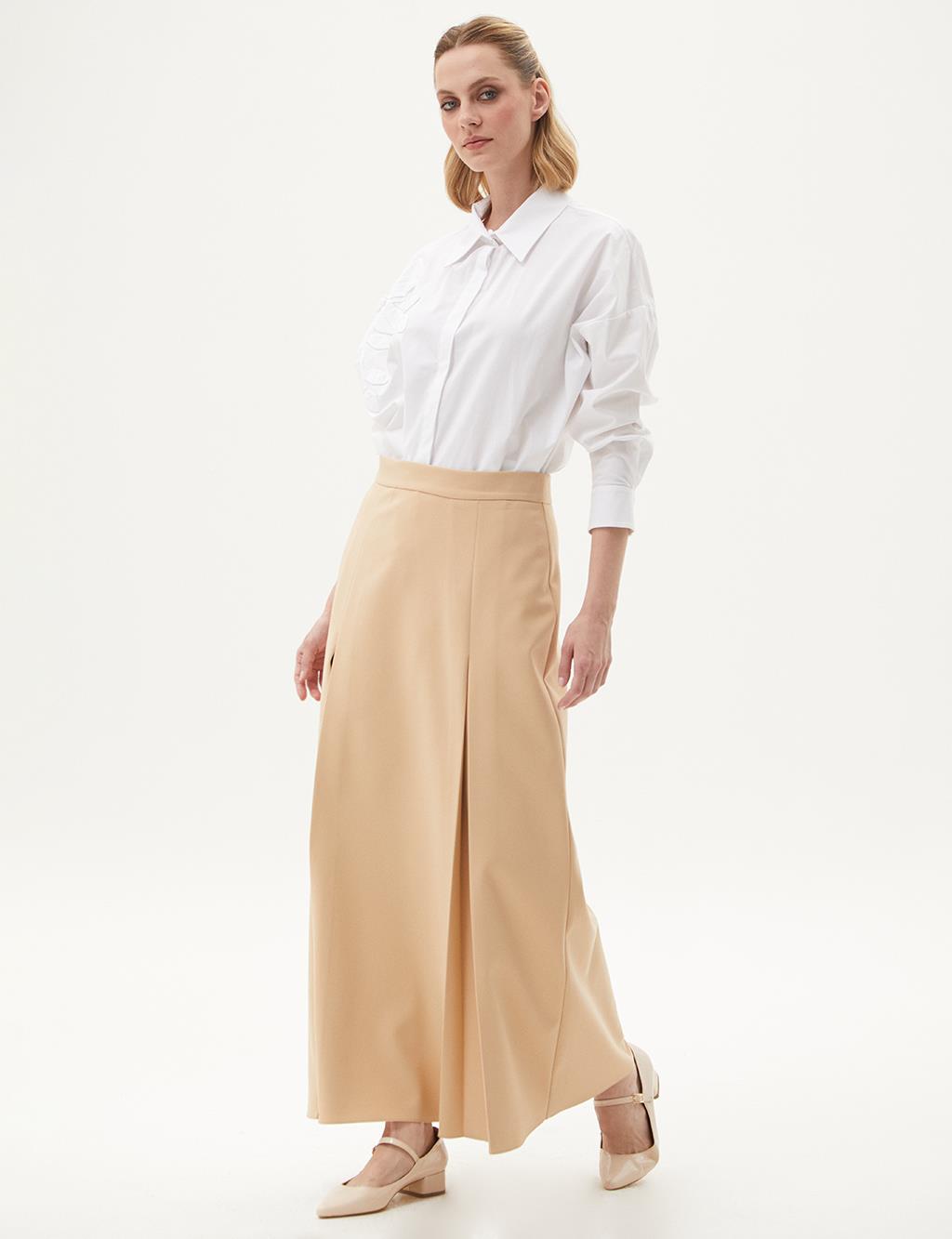 Front Double Pleated Skirt Beige
