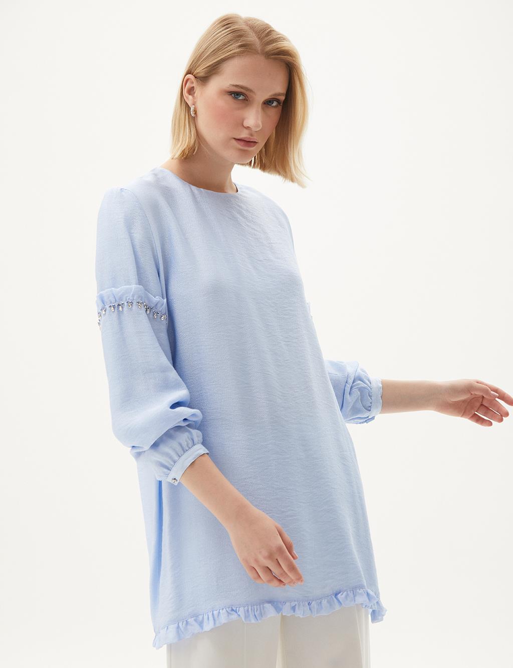 Stone-Embroidered Tunic in Ice Blue